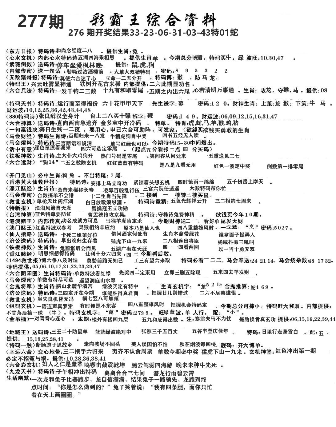 澳门综合资料 第277期