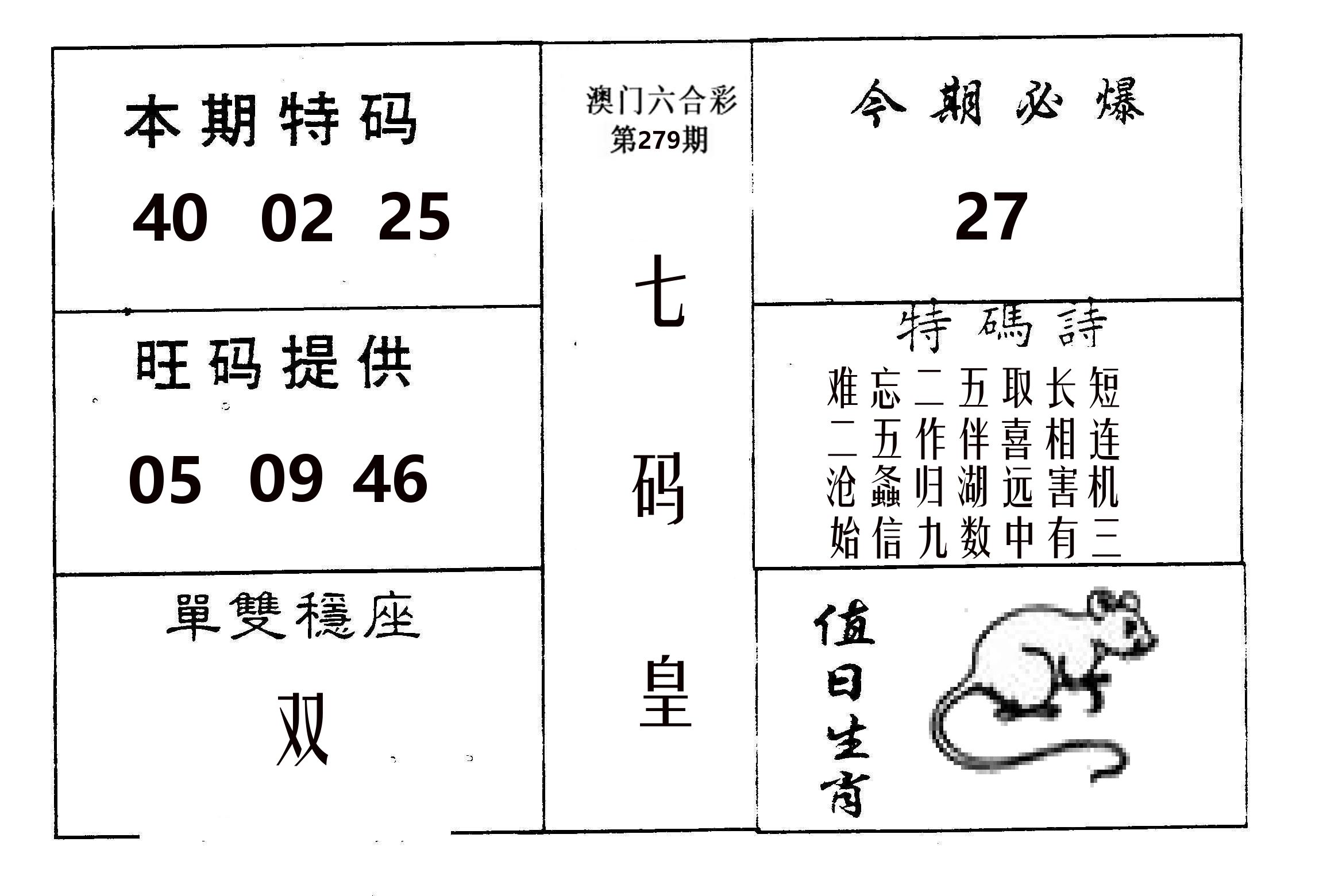 七码皇 第279期