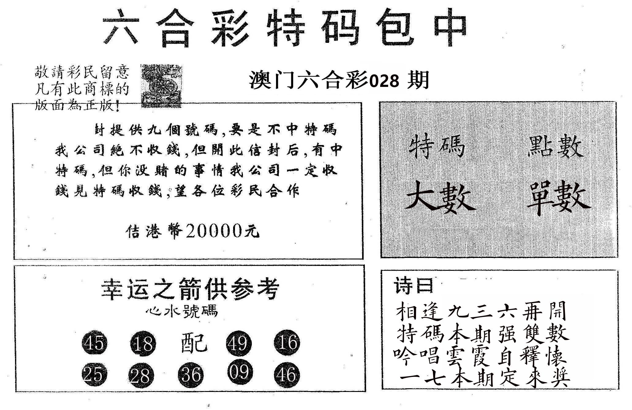 20000包中A 第28期