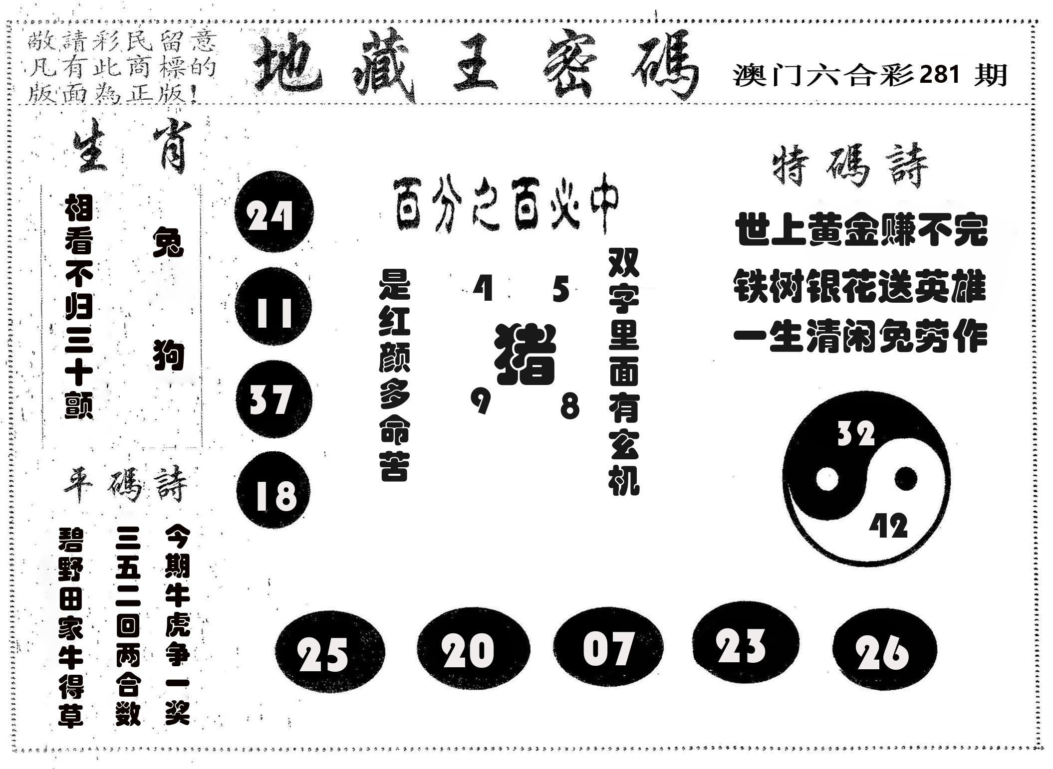地藏王密码 第281期