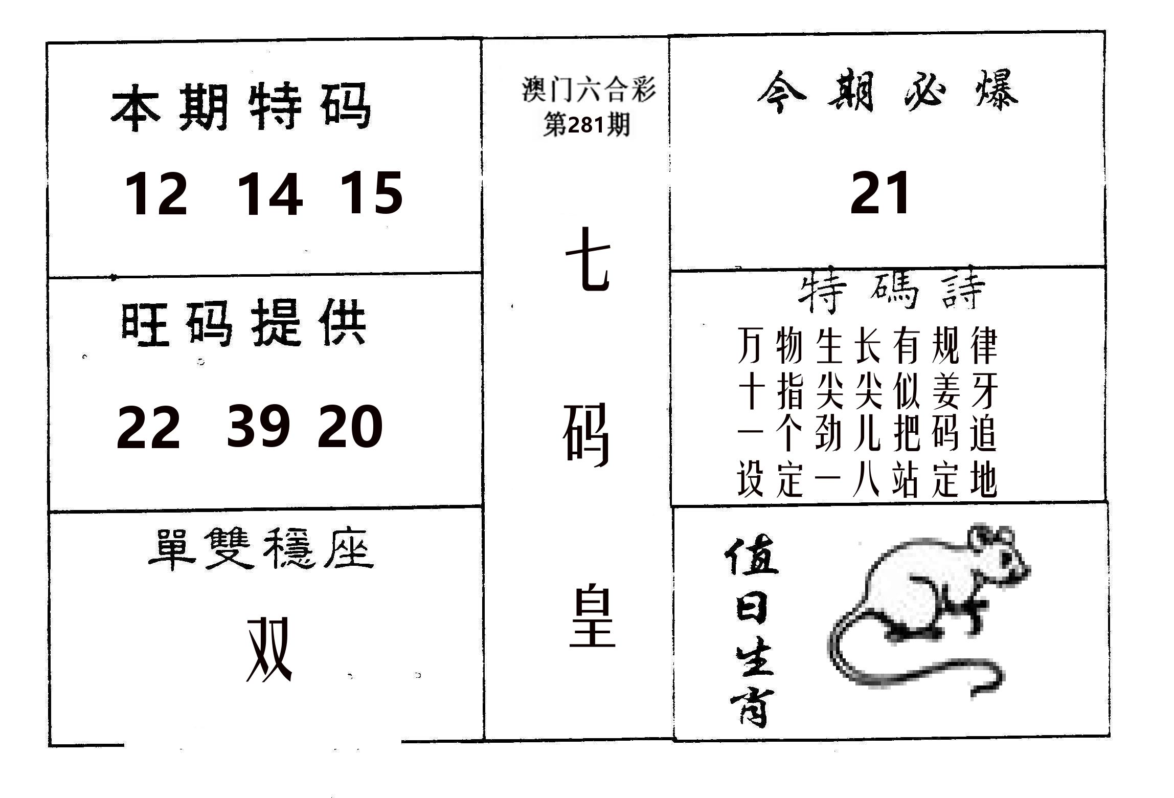 七码皇 第281期