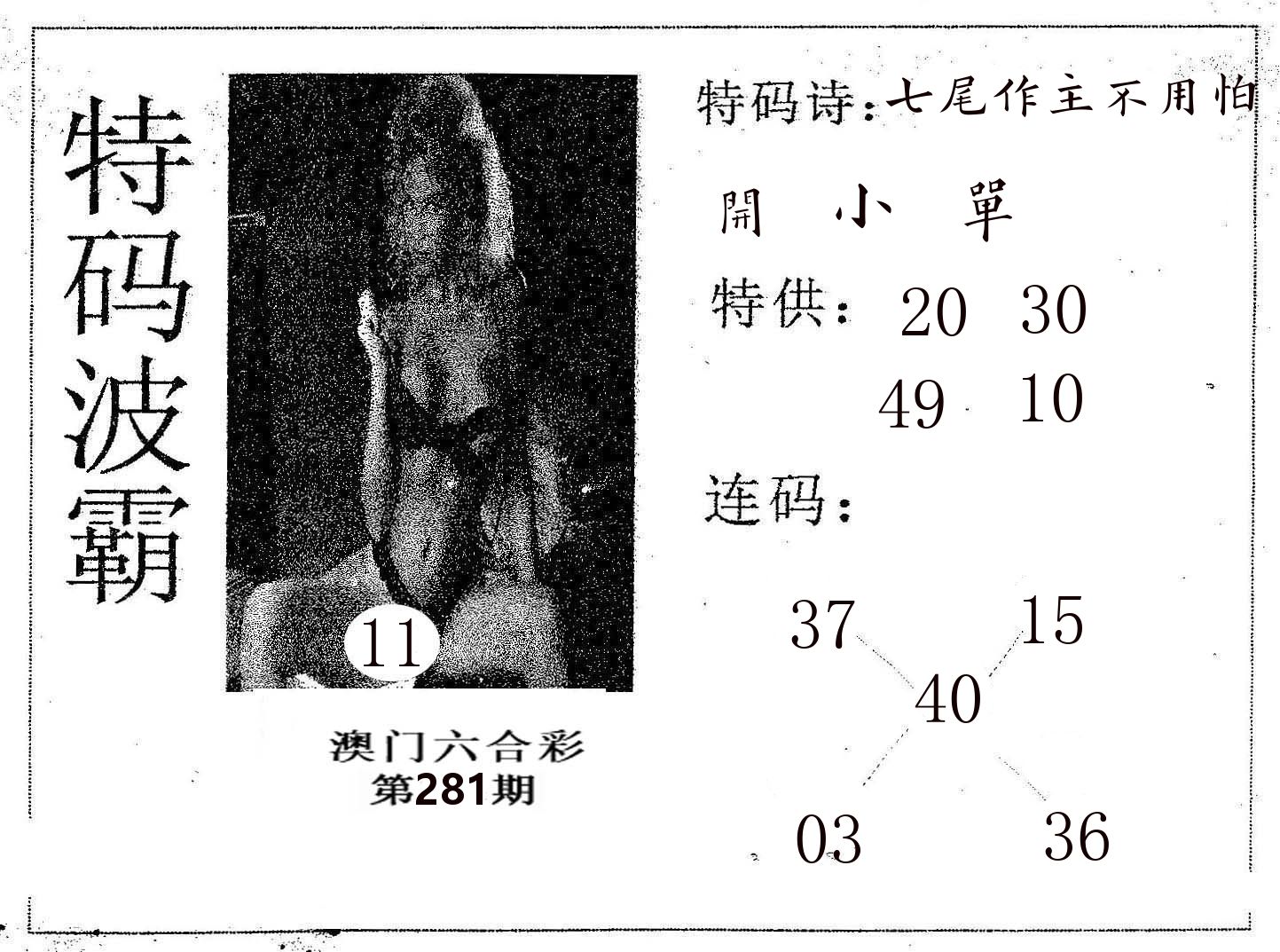 特码波霸 第281期