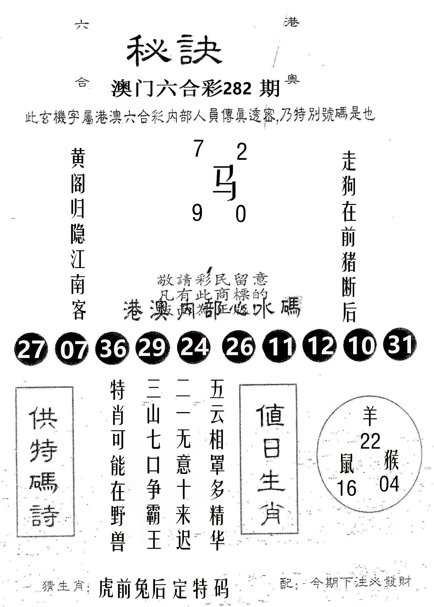 秘决 第282期