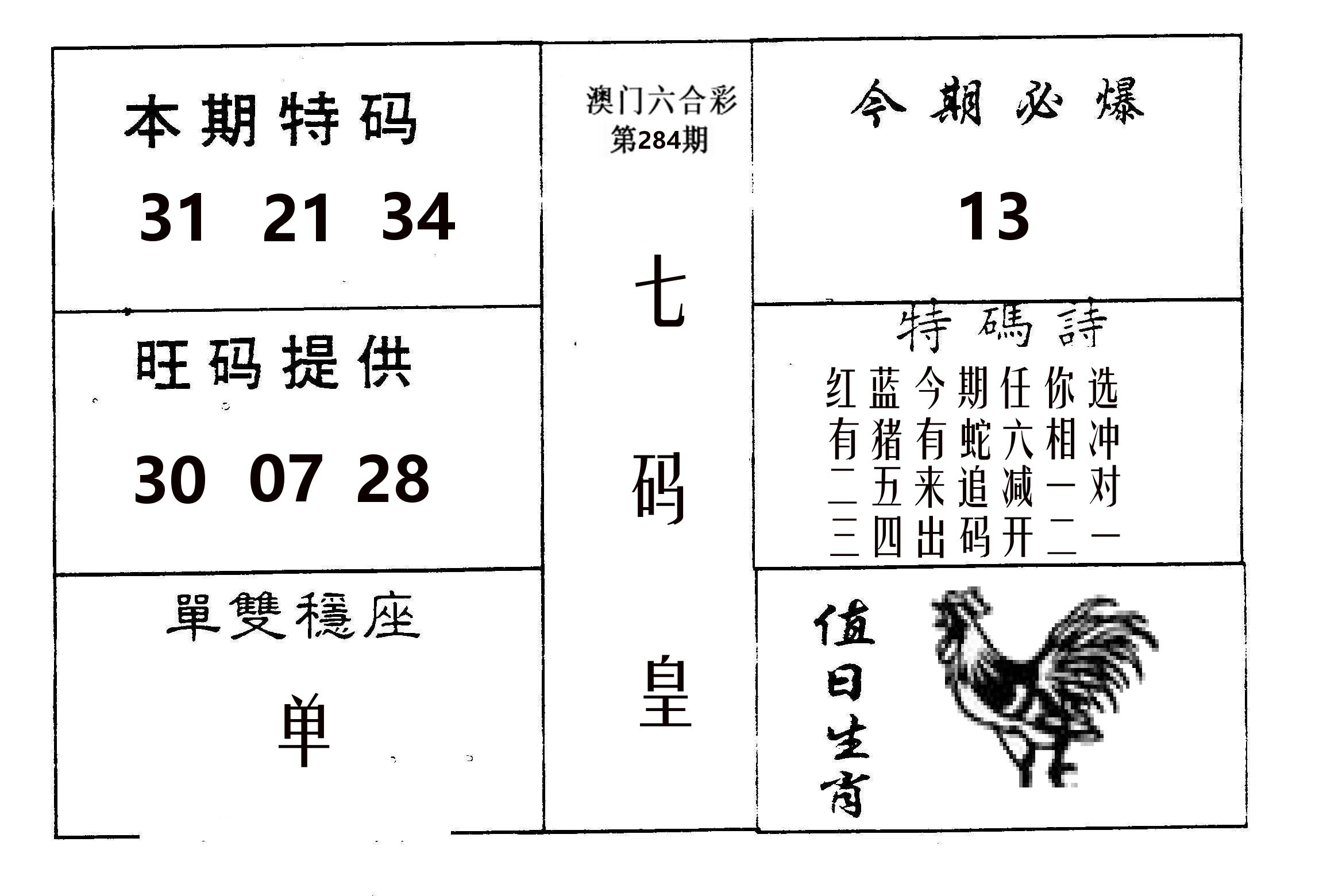 七码皇 第284期