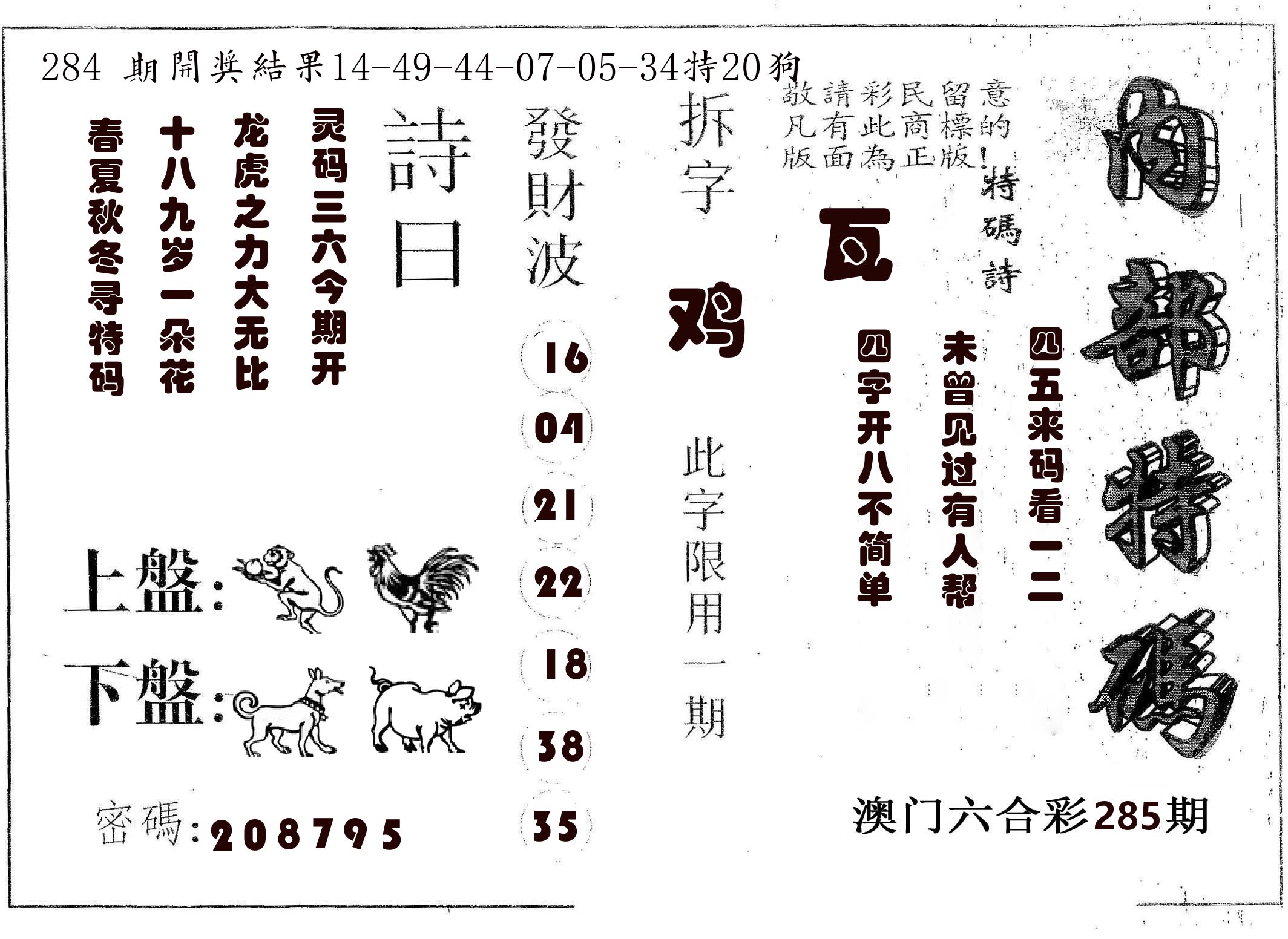 内部特码 第285期
