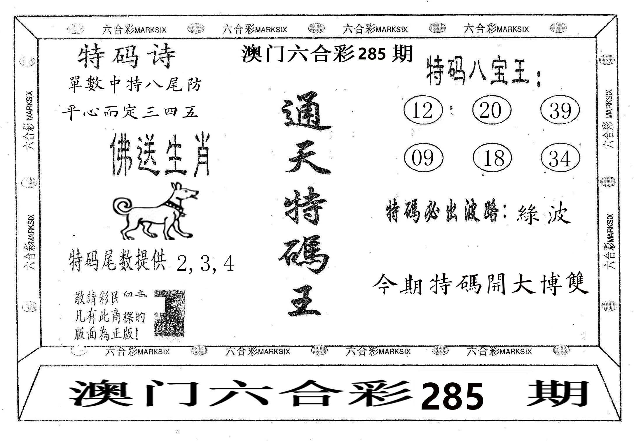 通天特码王 第285期