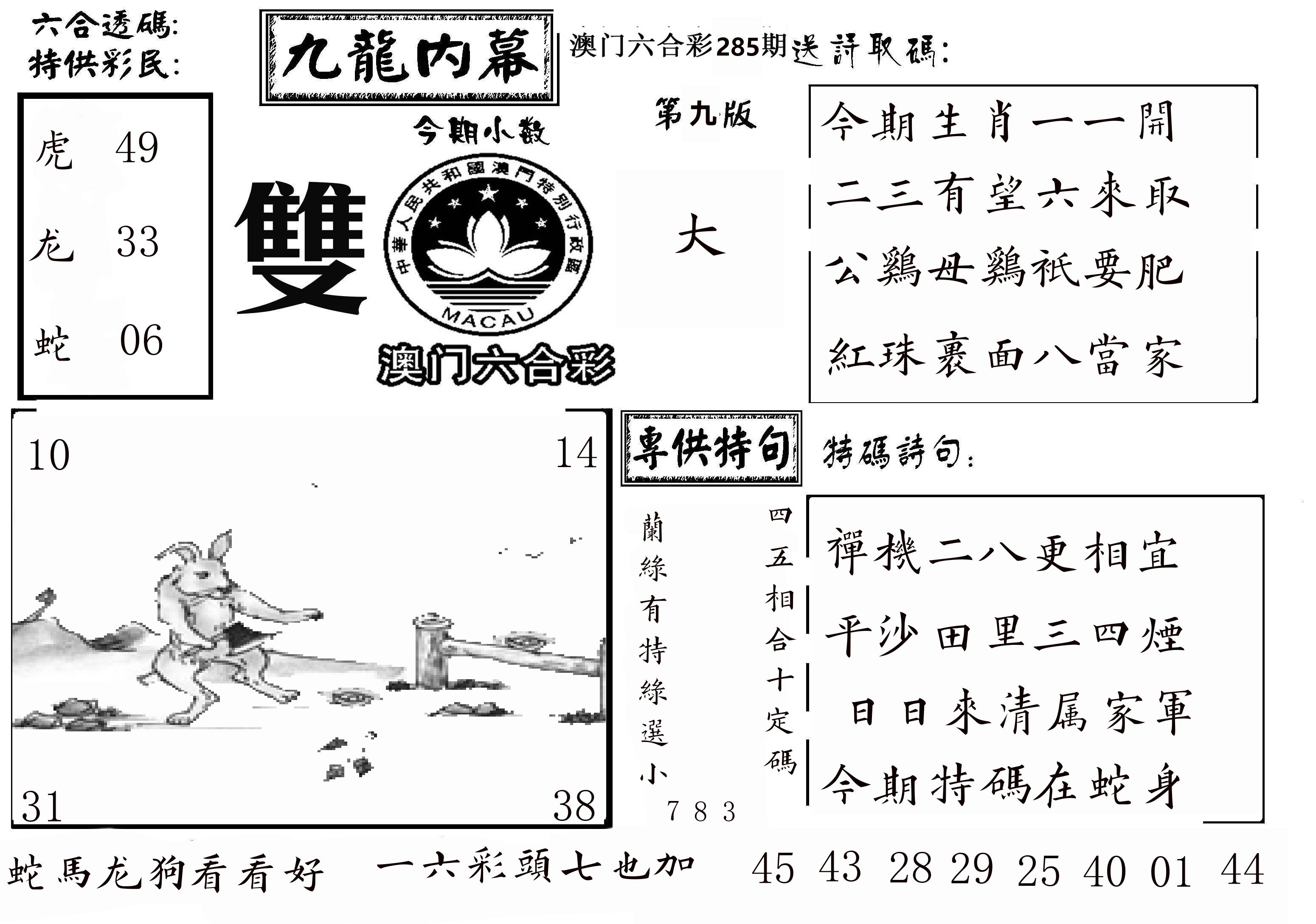 澳门传真3 第285期