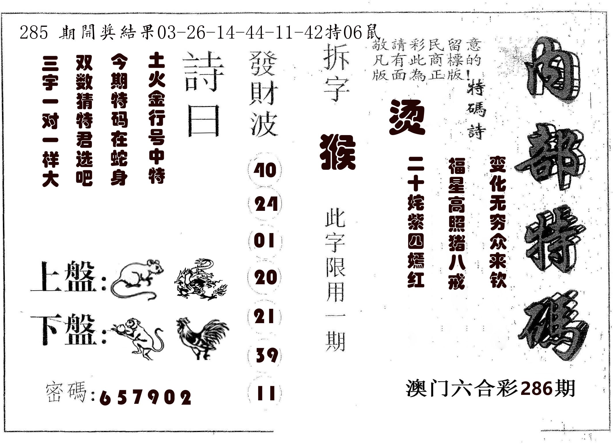 内部特码 第286期