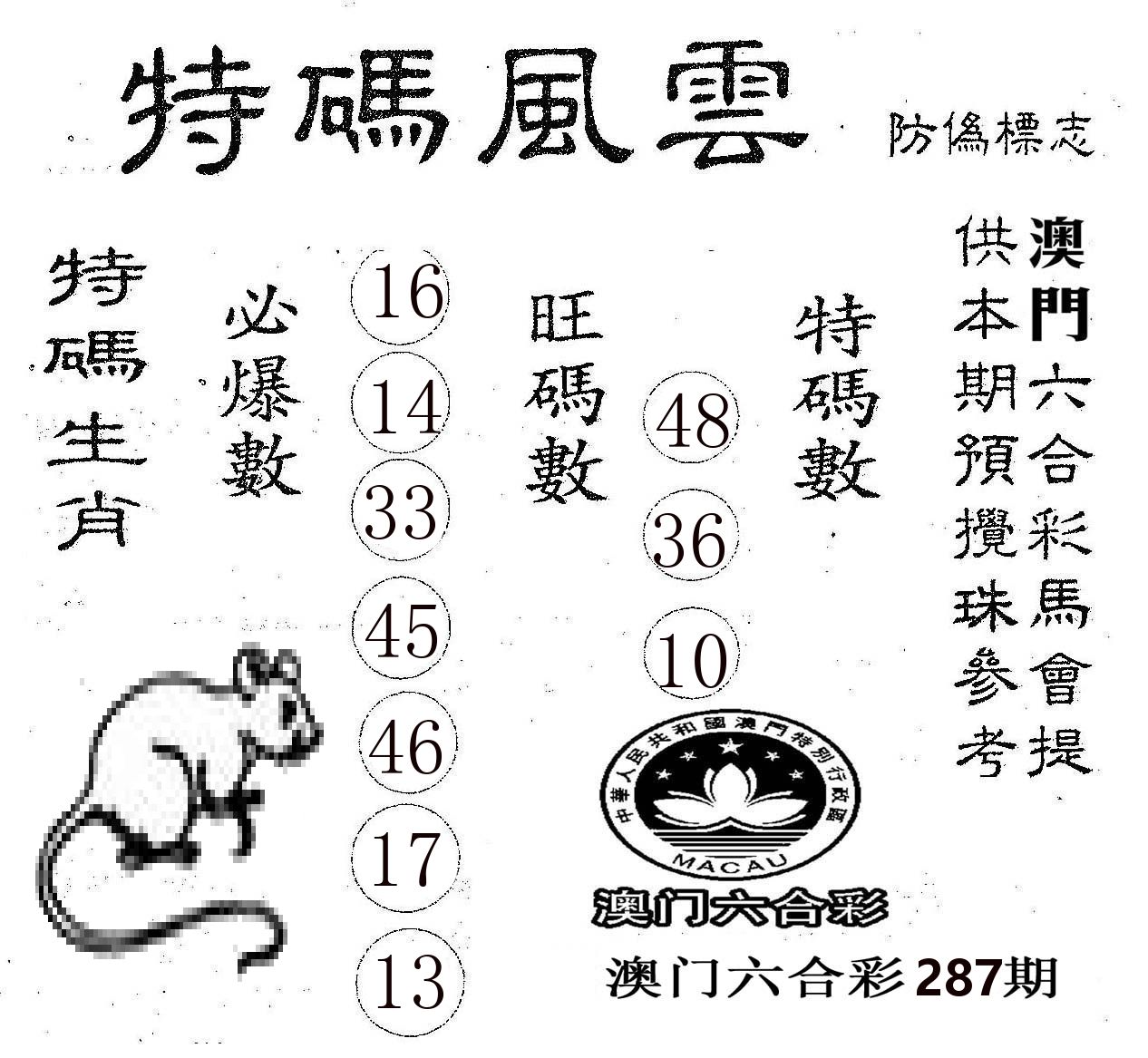 特码风云 第287期