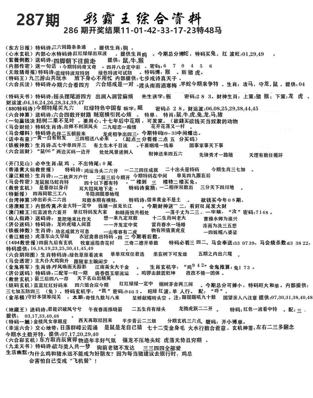 澳门综合资料 第287期