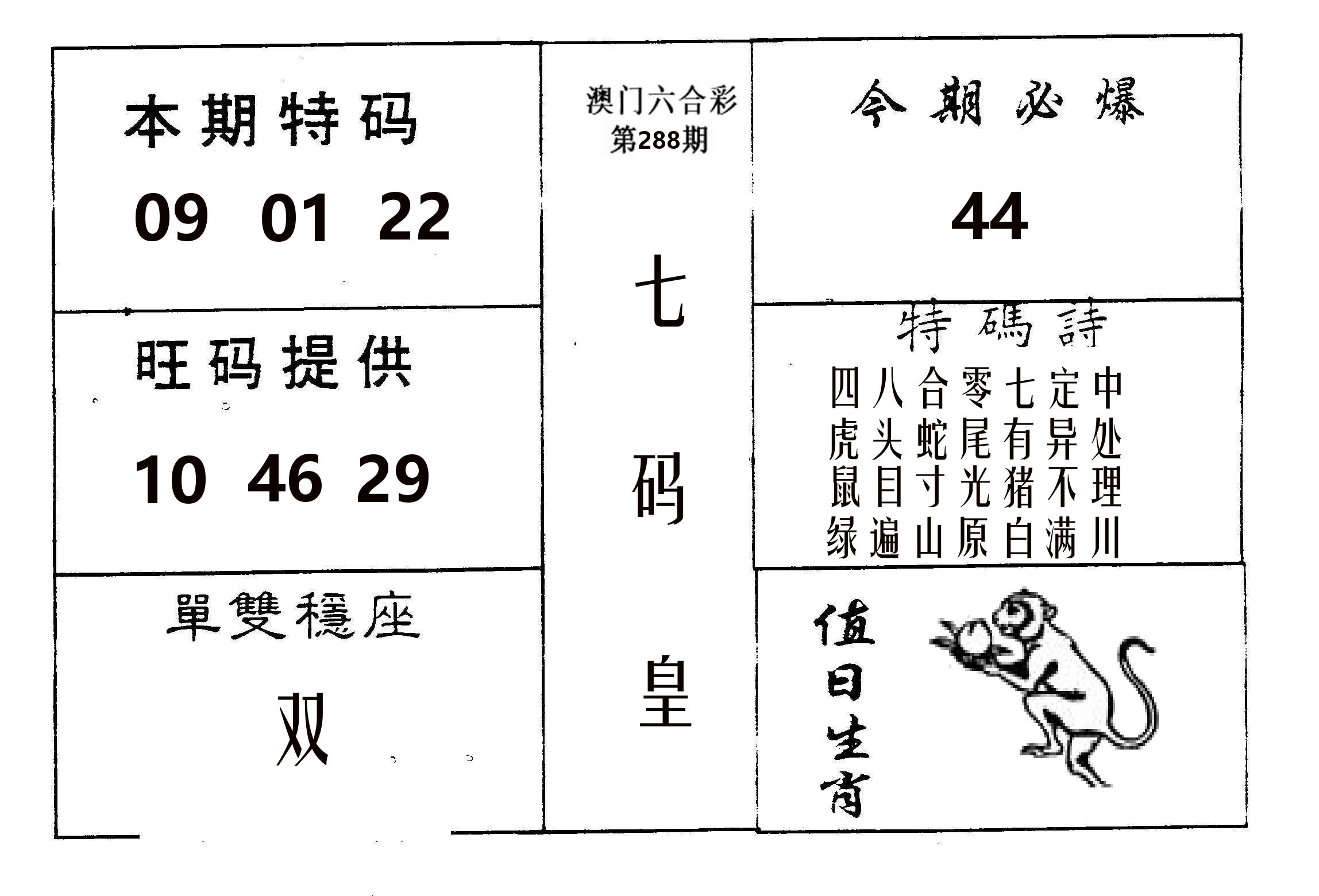 七码皇 第288期