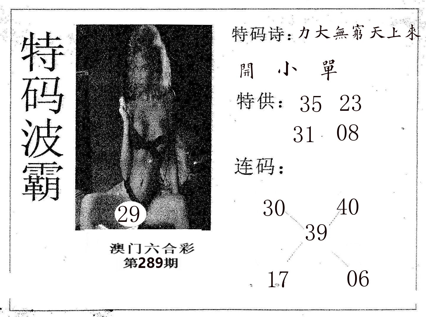特码波霸 第289期