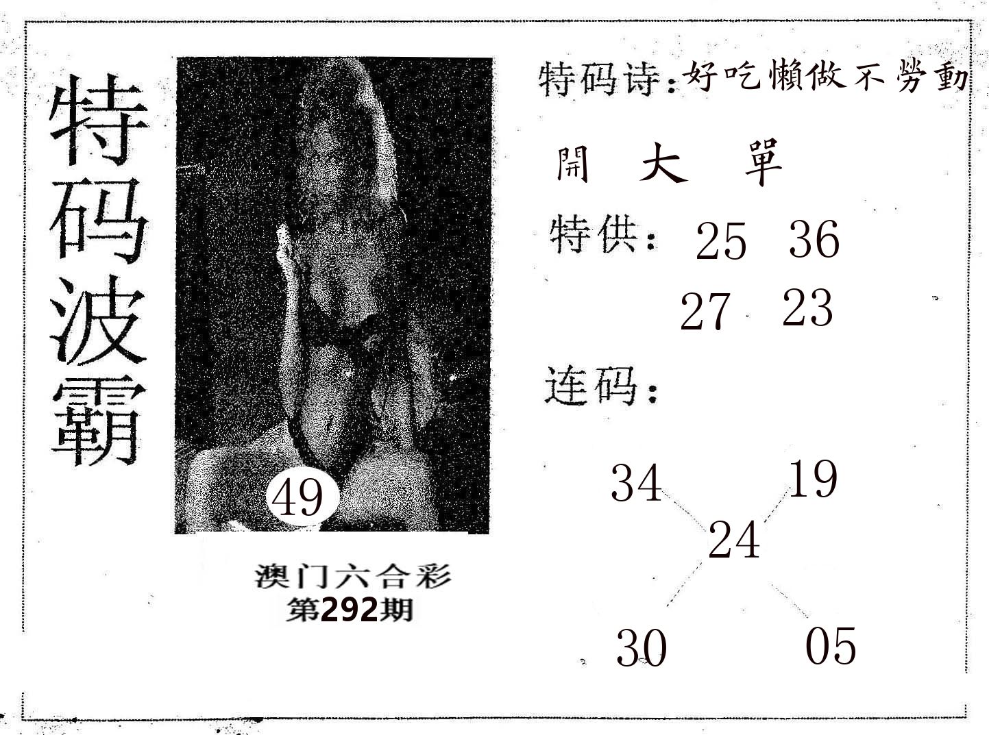 特码波霸 第292期