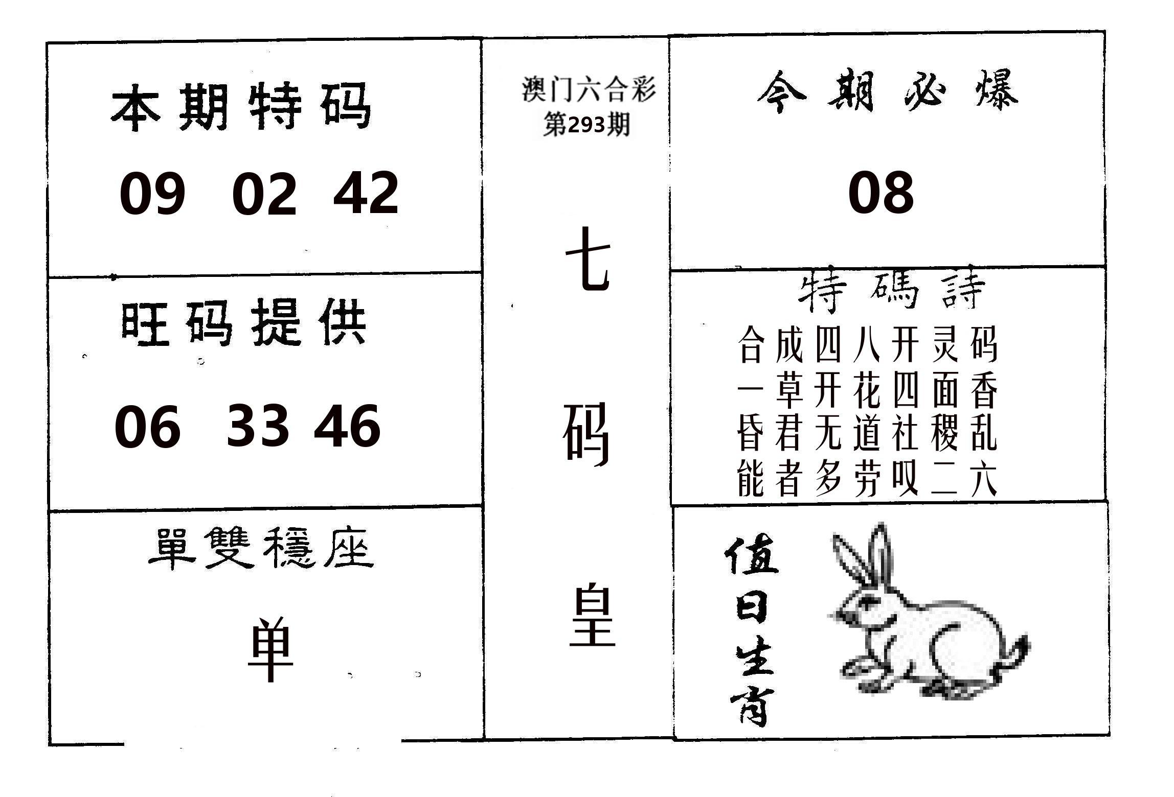 七码皇 第293期