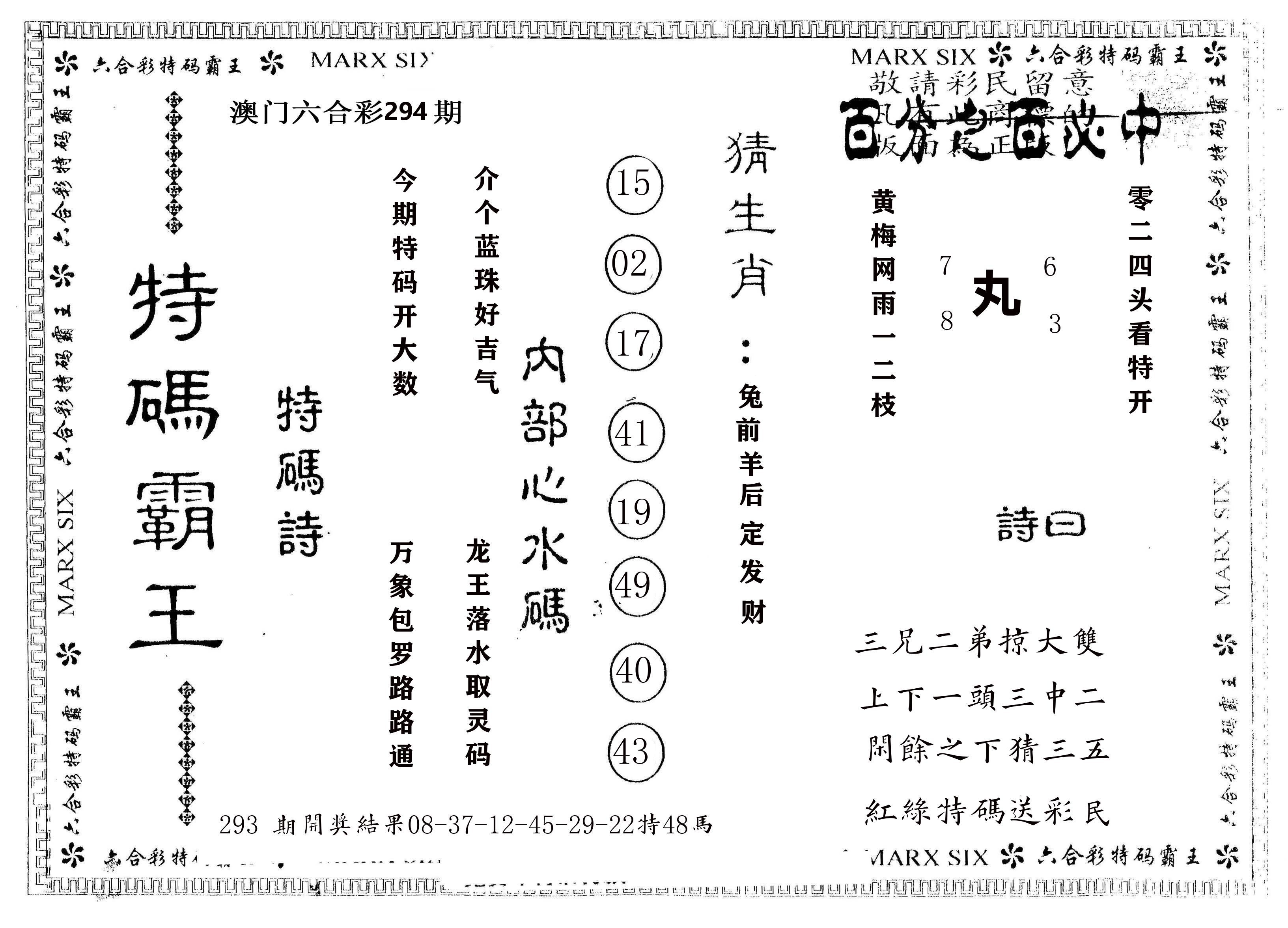 另版特码霸王 第294期