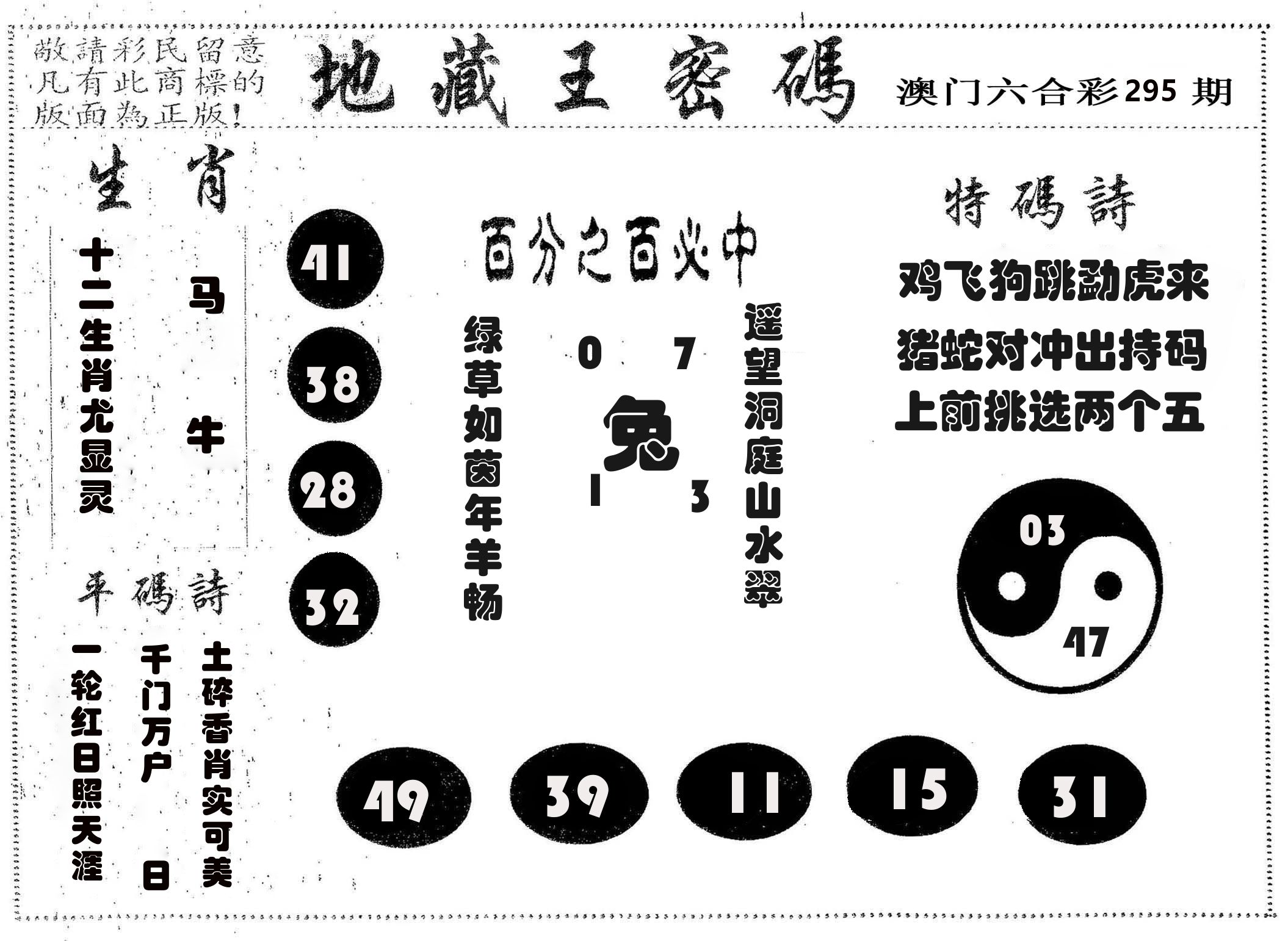地藏王密码 第295期