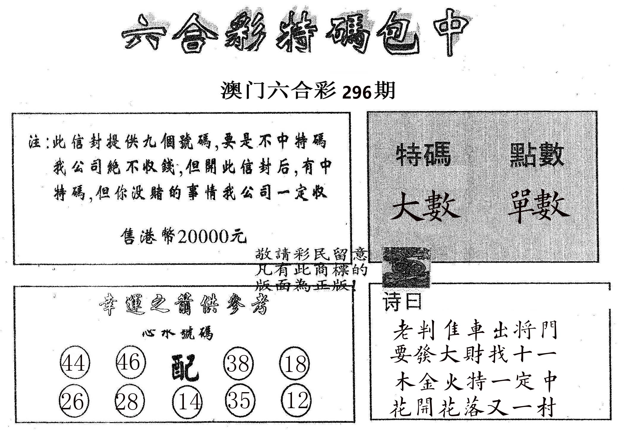 20000包中B 第296期