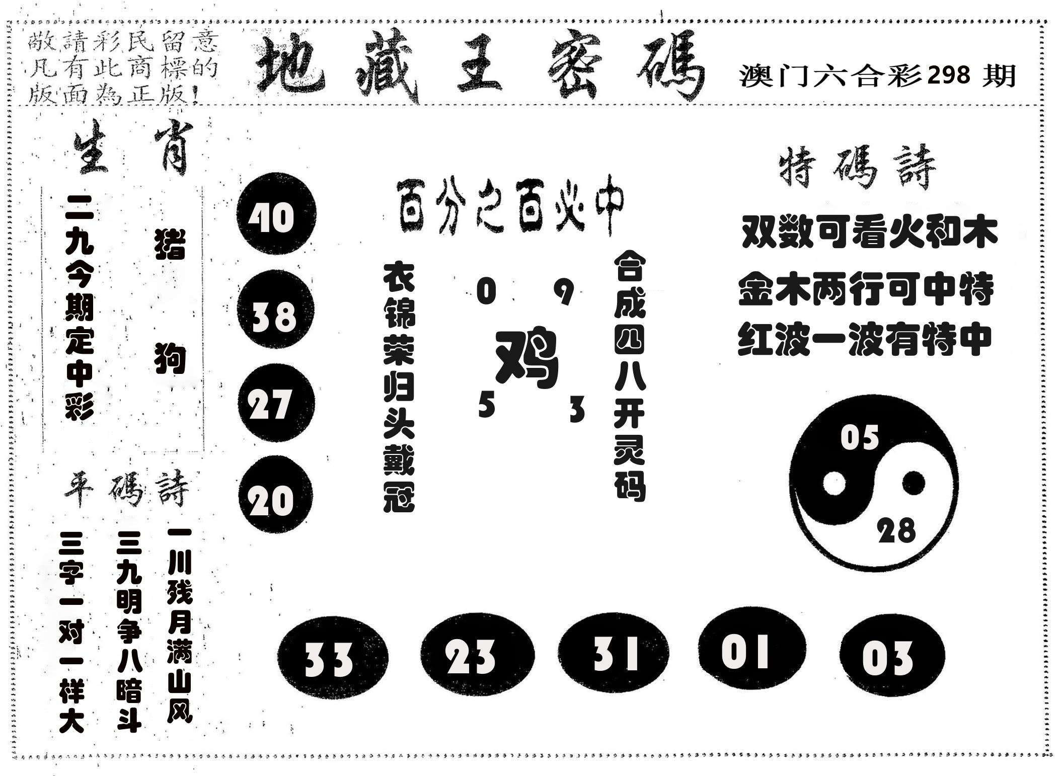 地藏王密码 第298期