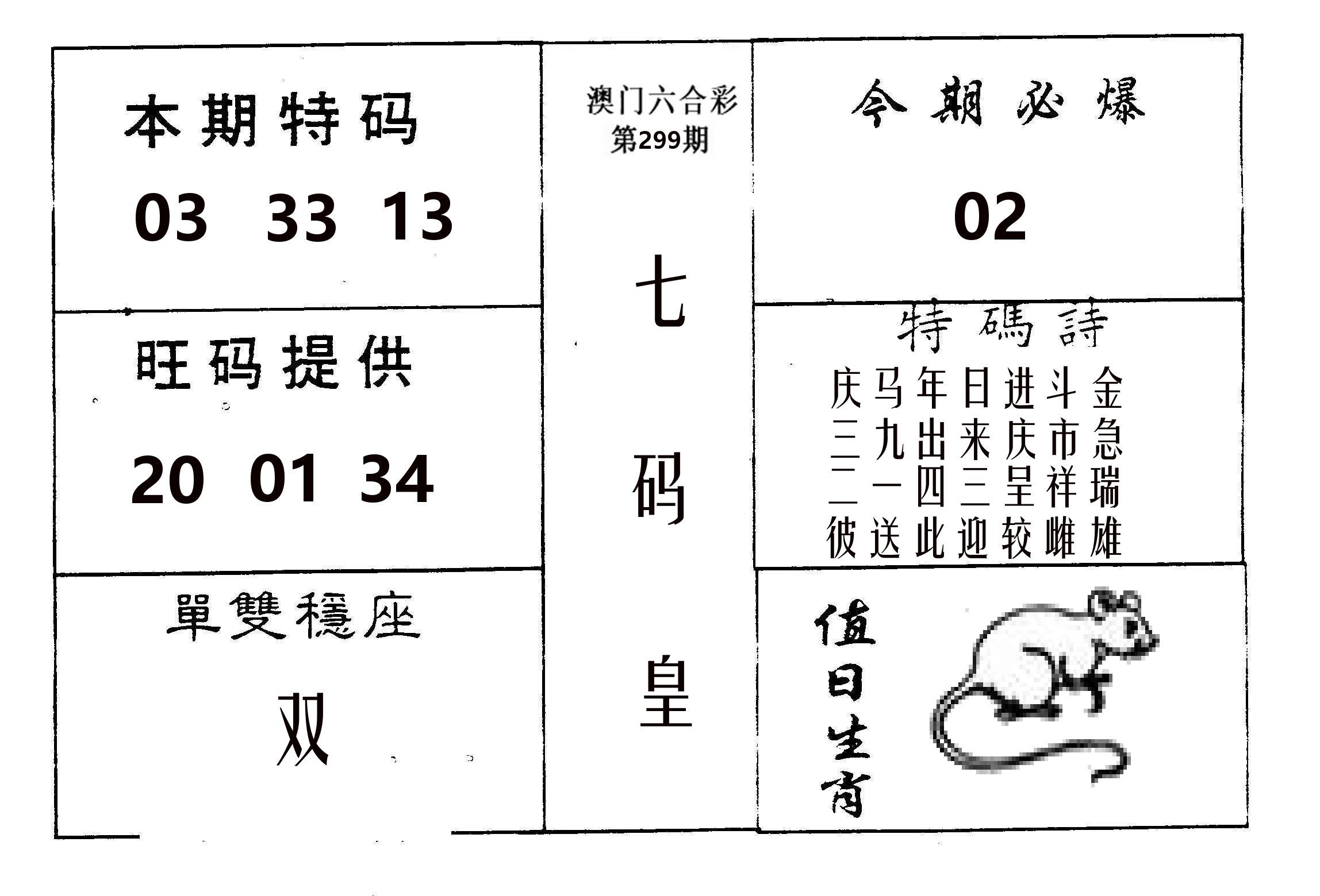 七码皇 第299期