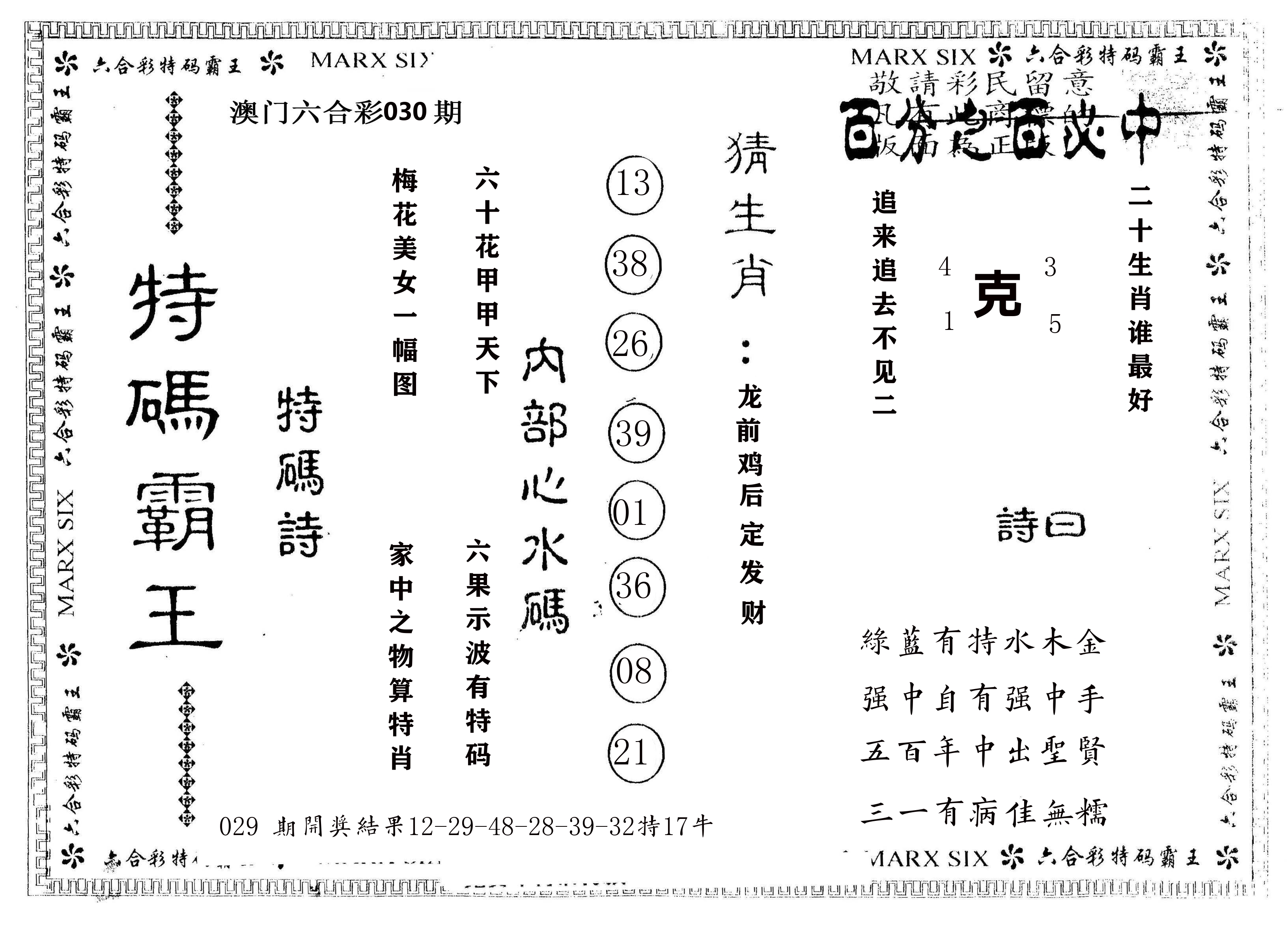 另版特码霸王 第30期