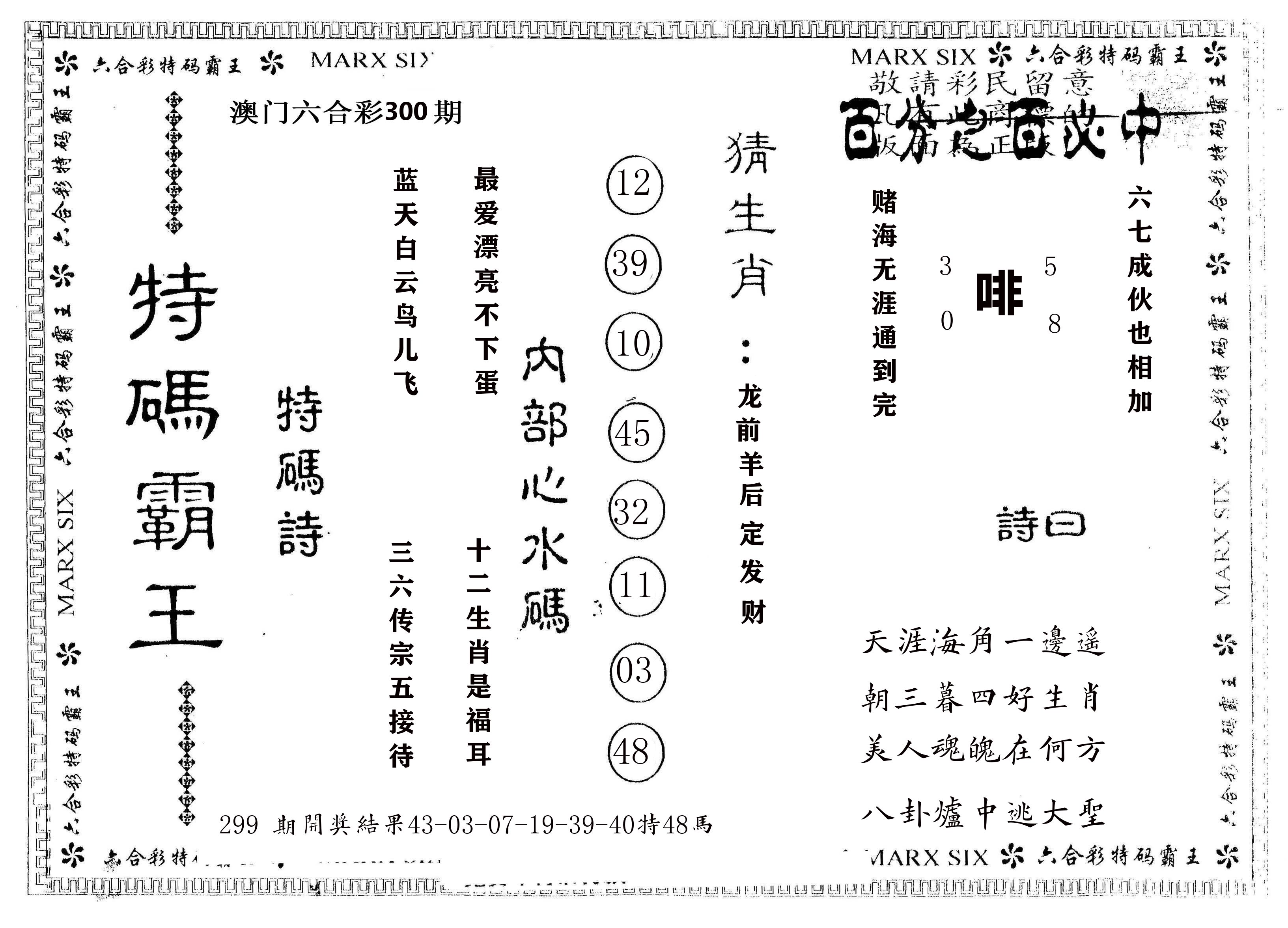 另版特码霸王 第300期