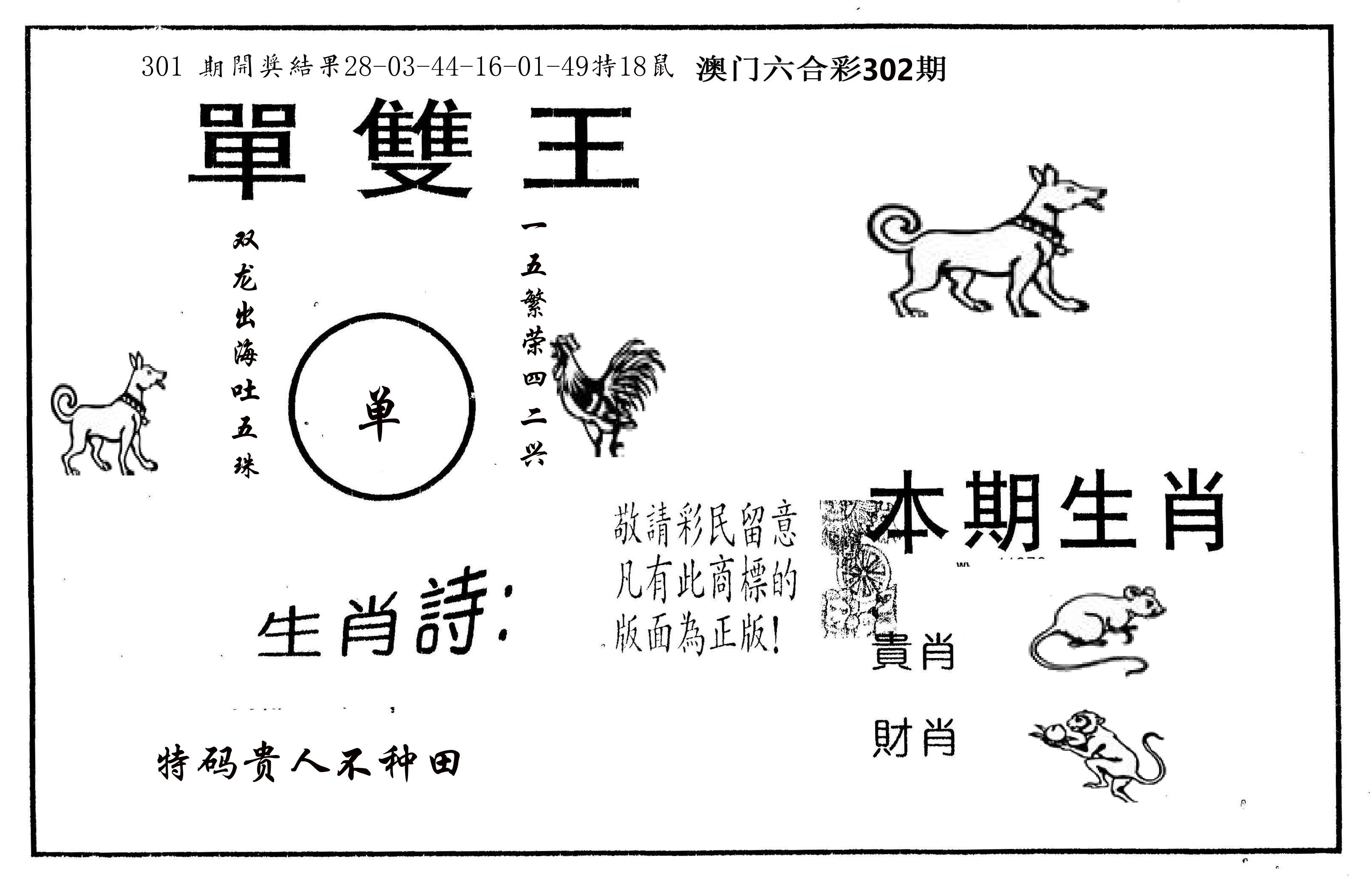 单双王A 第302期