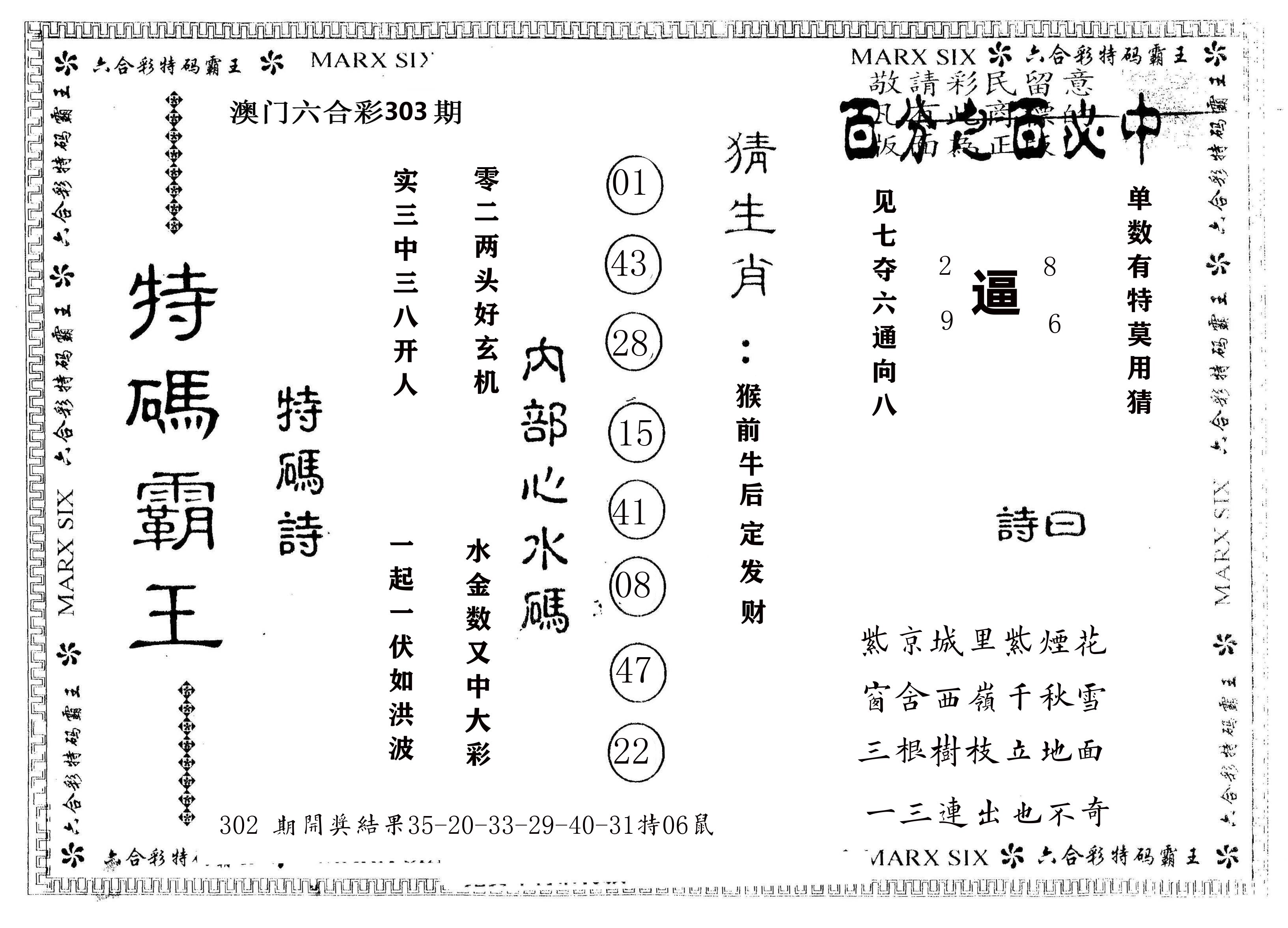 另版特码霸王 第303期
