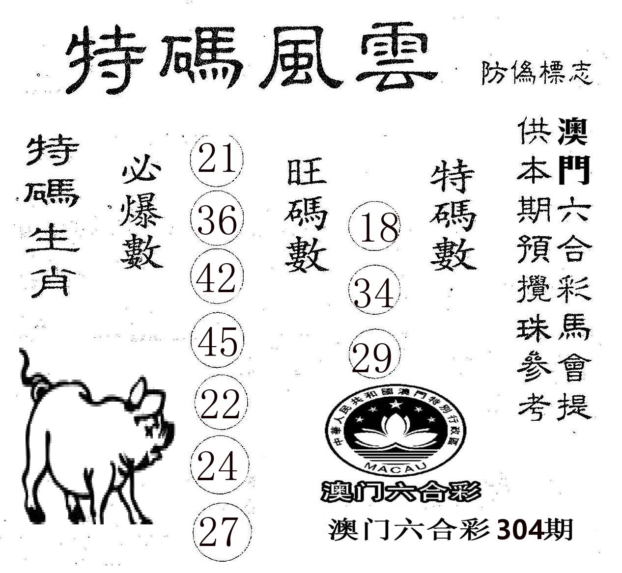 特码风云 第304期