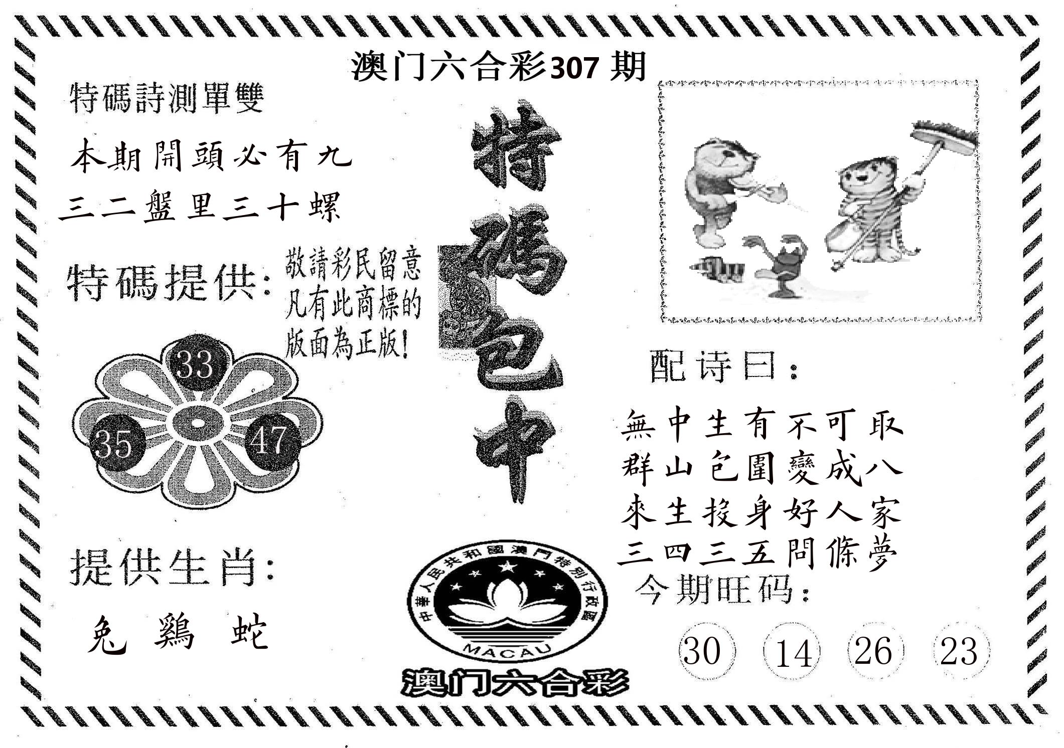 特码包中 第307期