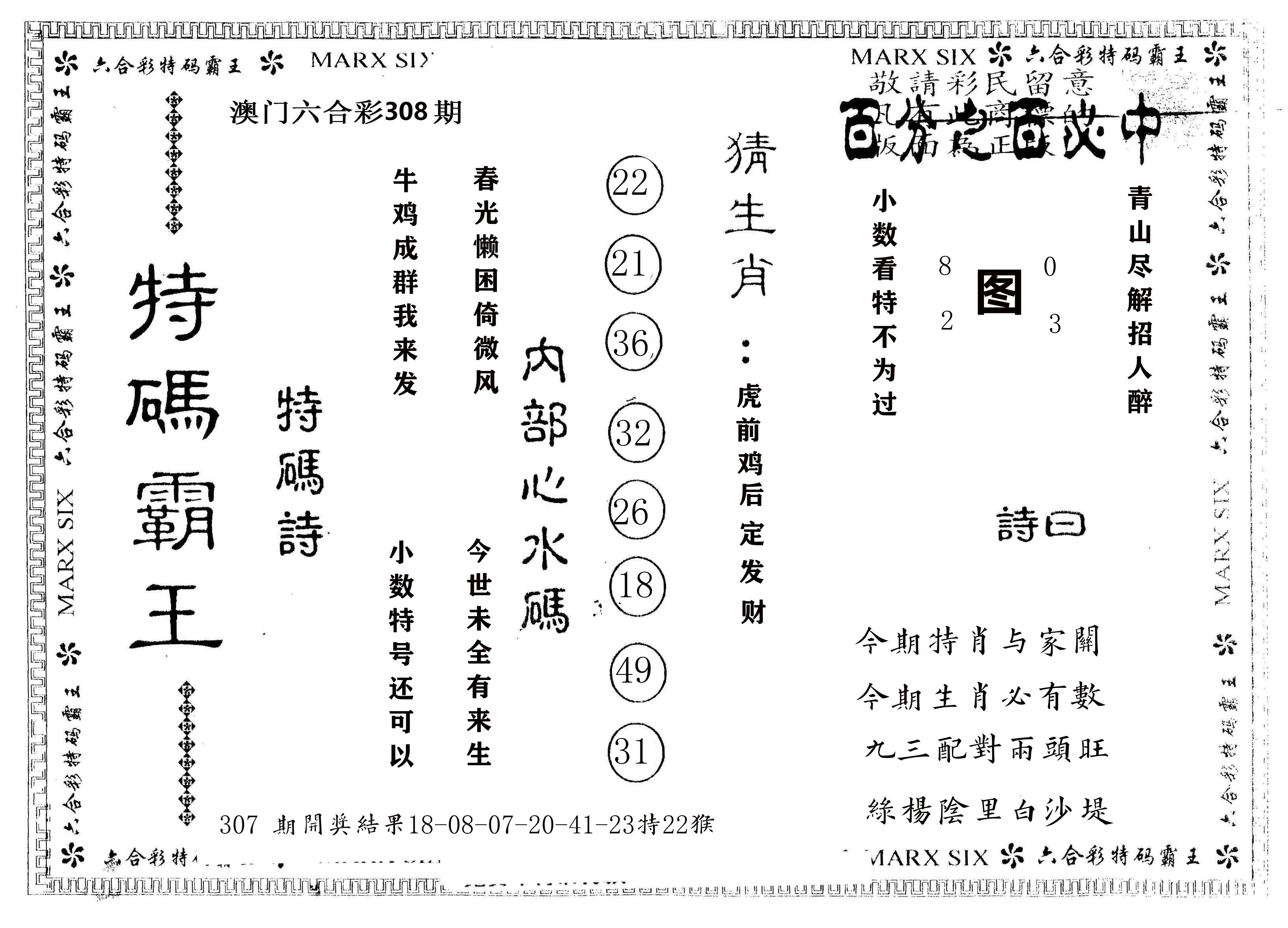 另版特码霸王 第308期