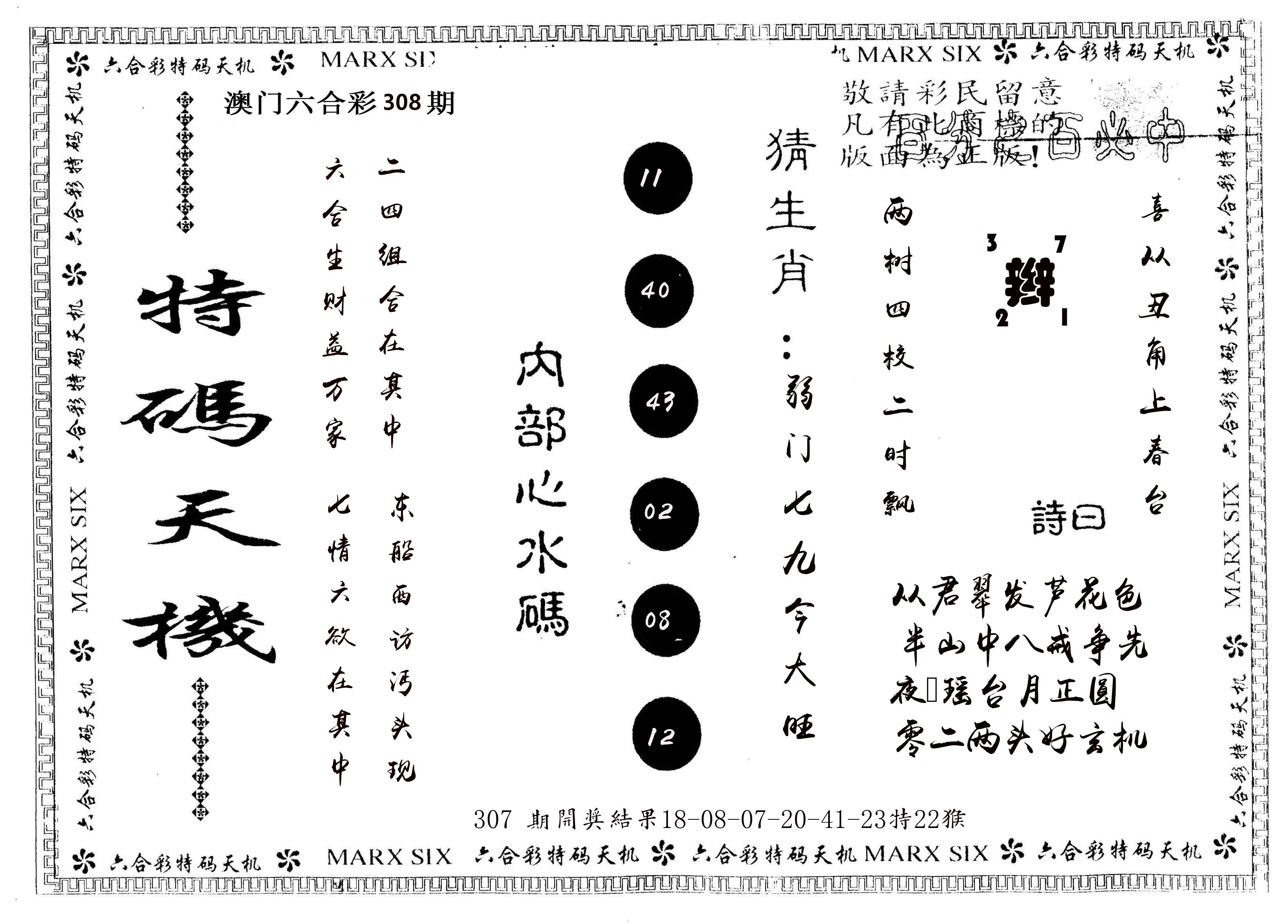 另版特码天机 第308期