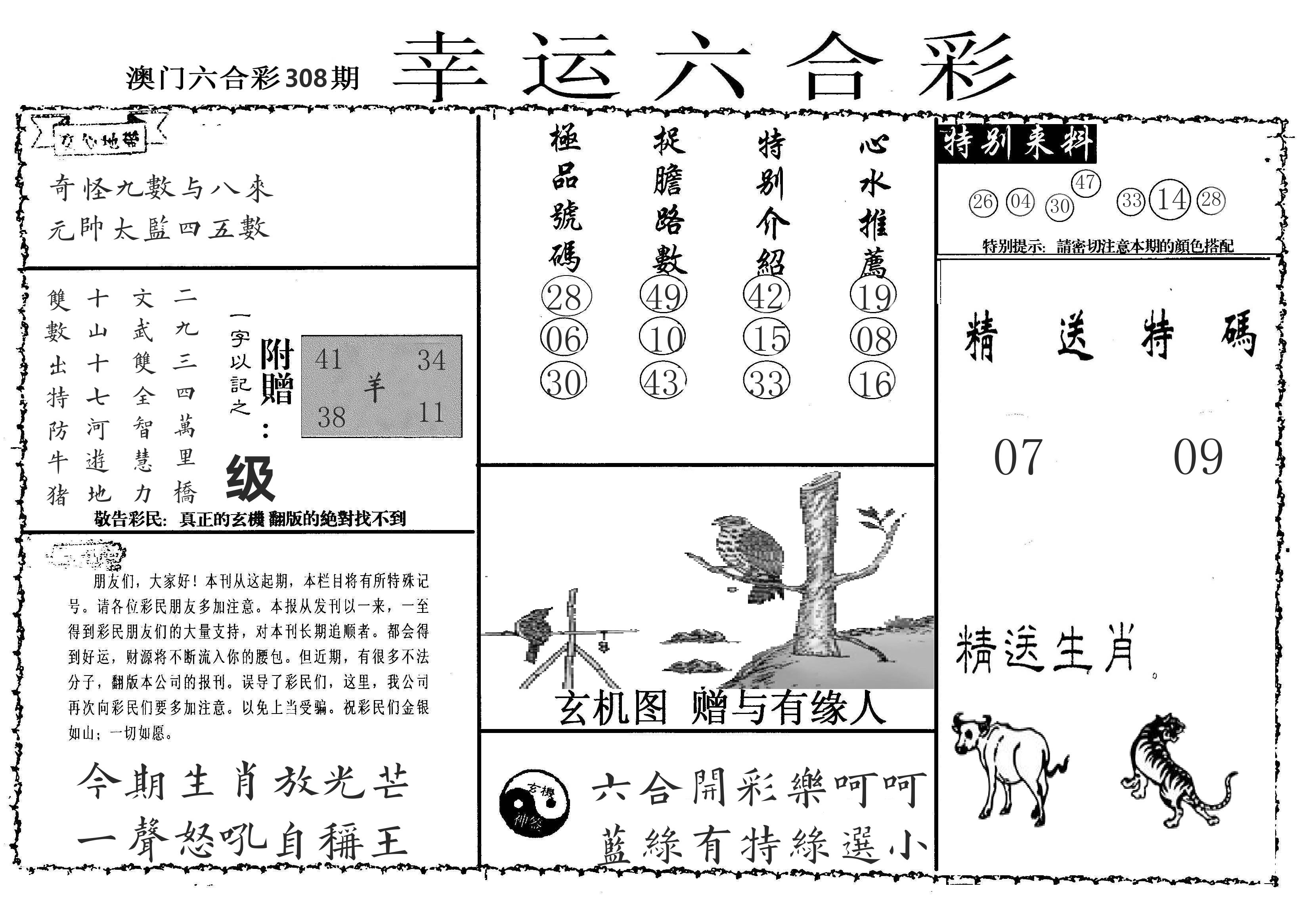 老幸运六合 第308期