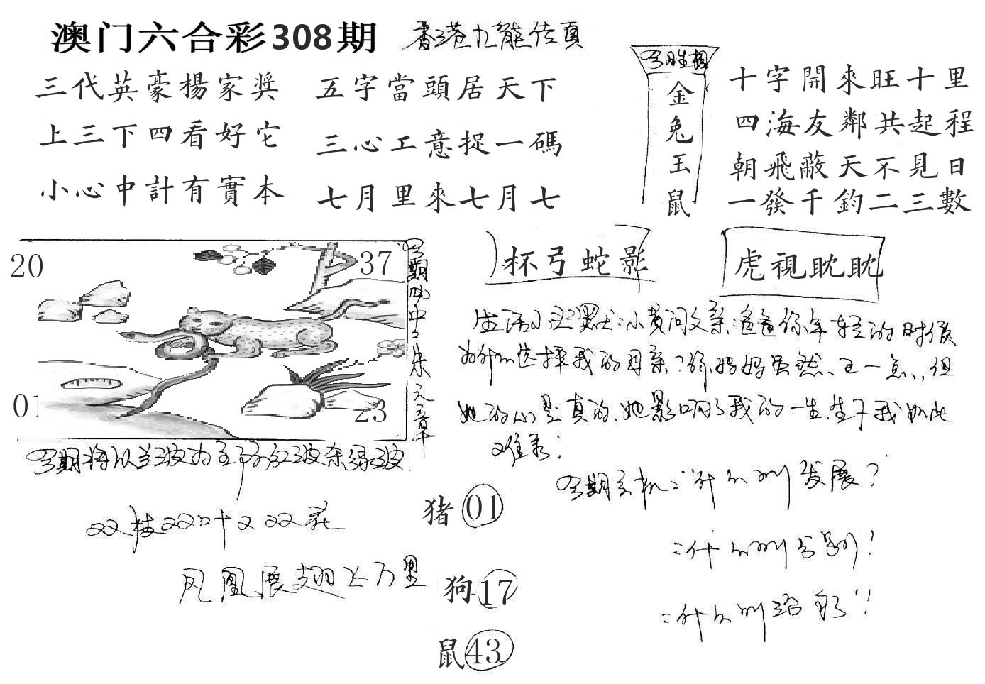 澳门手写九龙 第308期