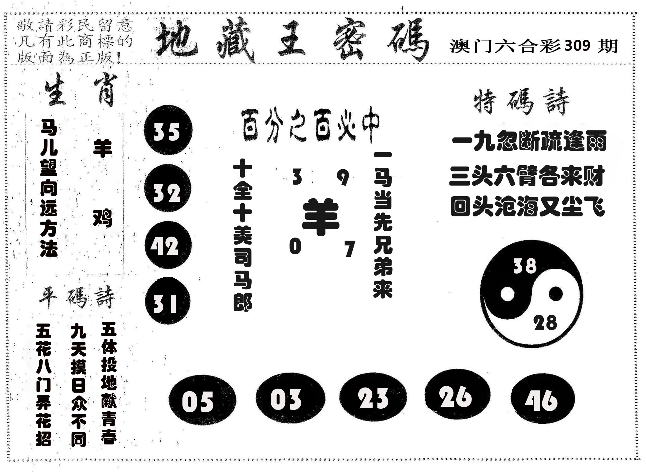 地藏王密码 第309期