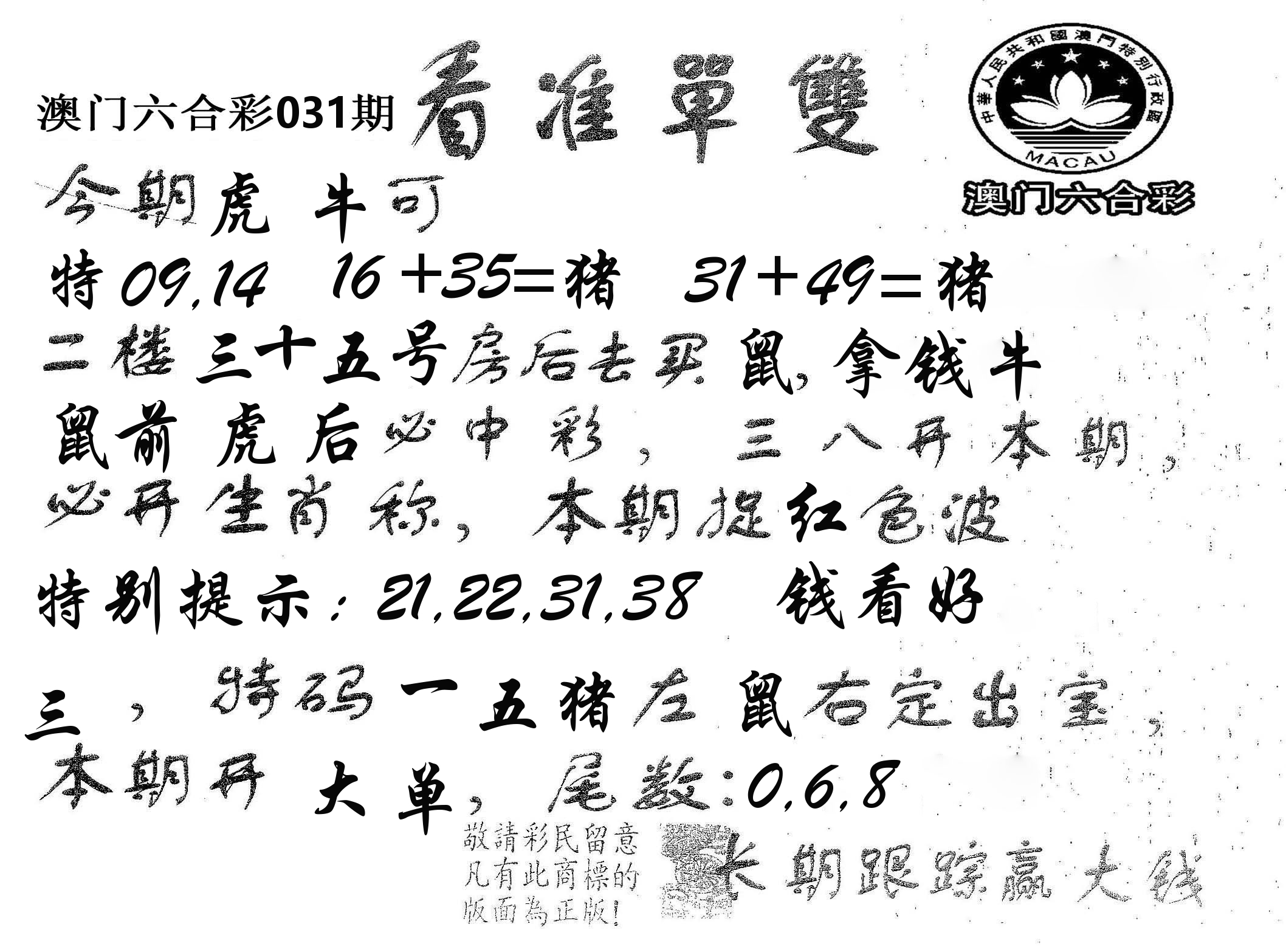 看准单双 第31期