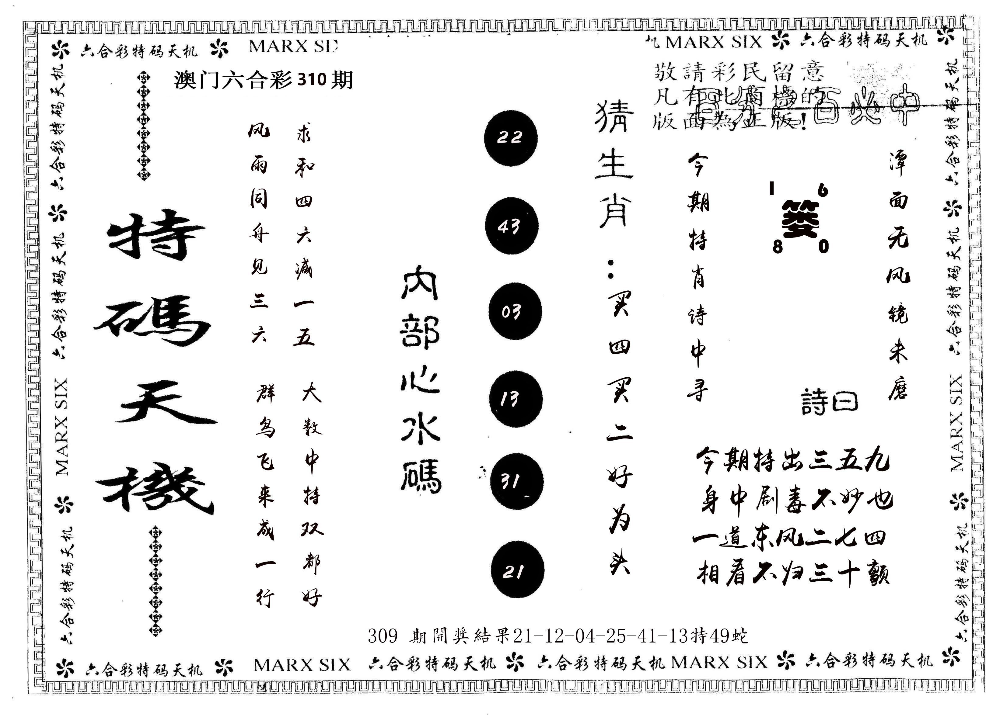 另版特码天机 第310期