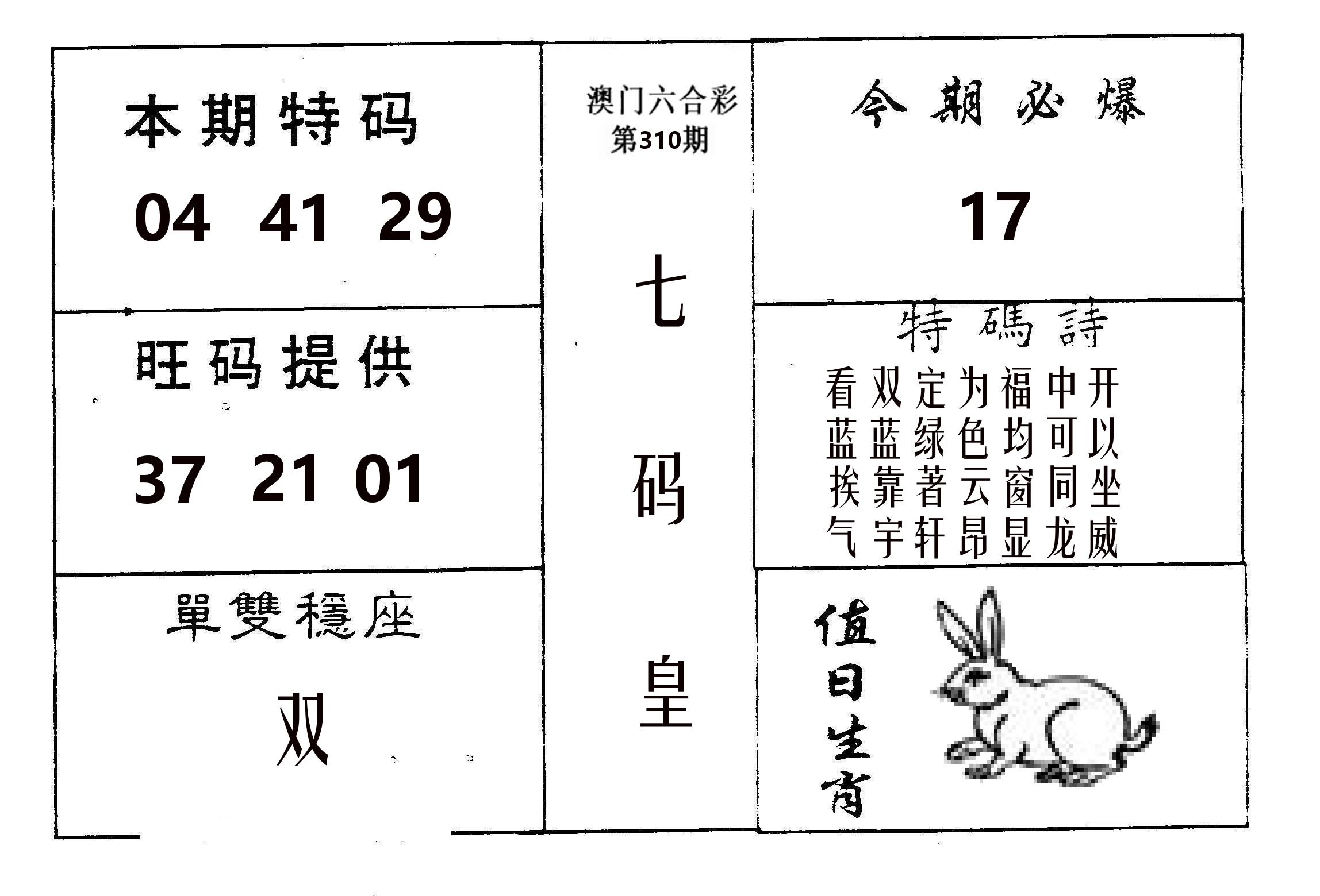 七码皇 第310期