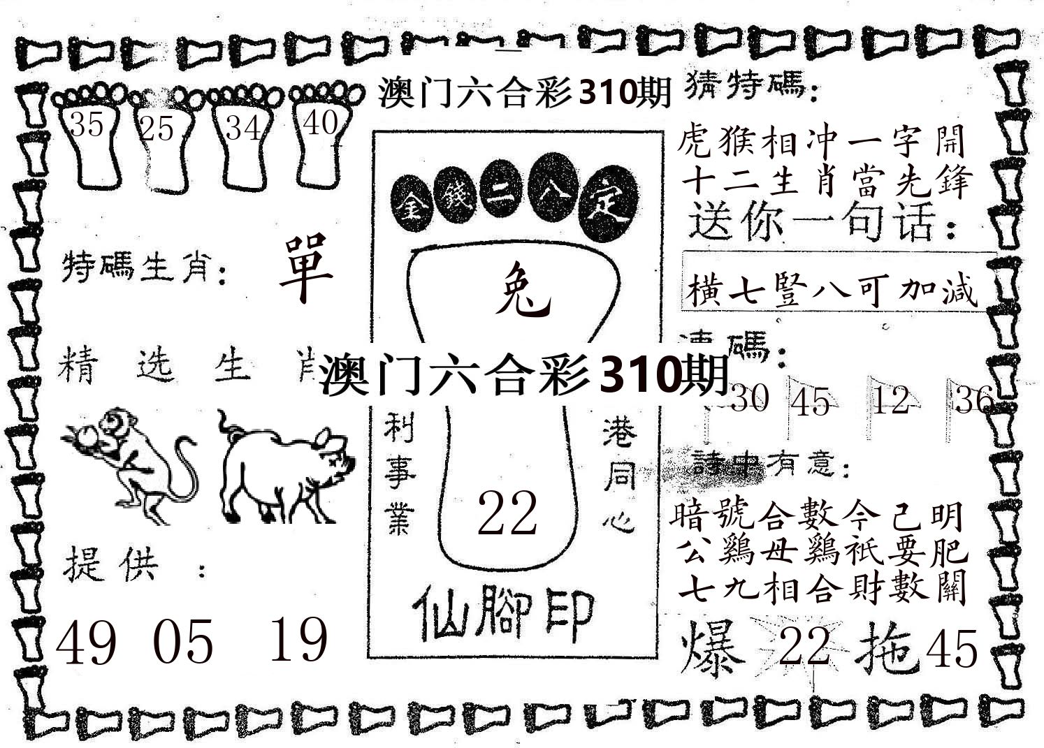 仙脚印 第310期