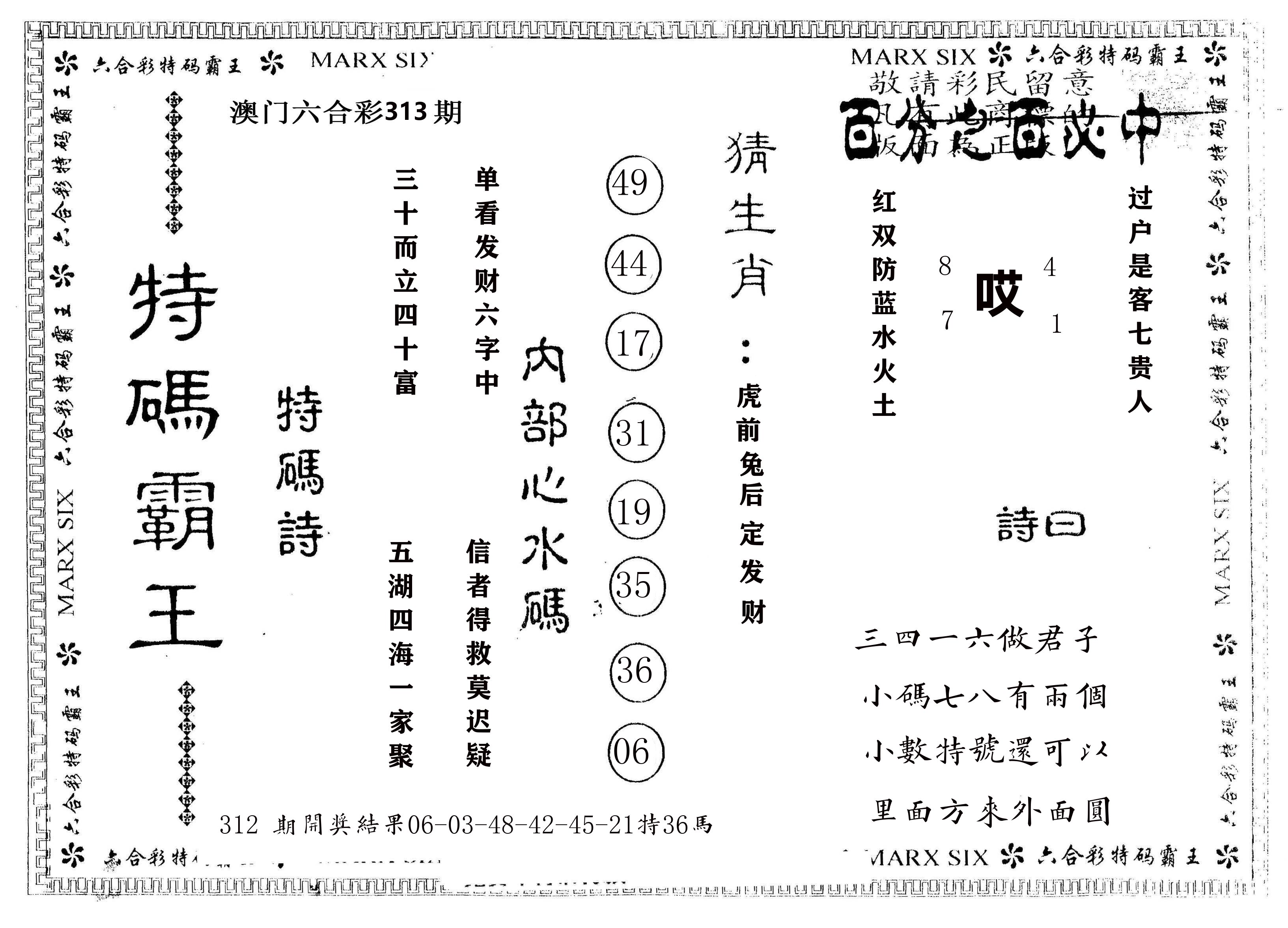 另版特码霸王 第313期