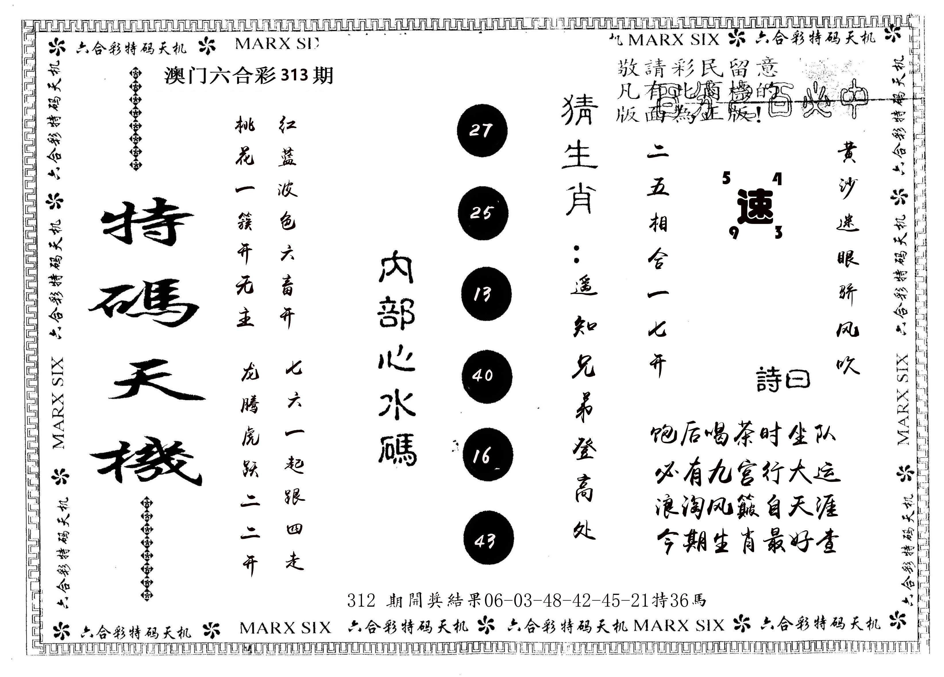 另版特码天机 第313期
