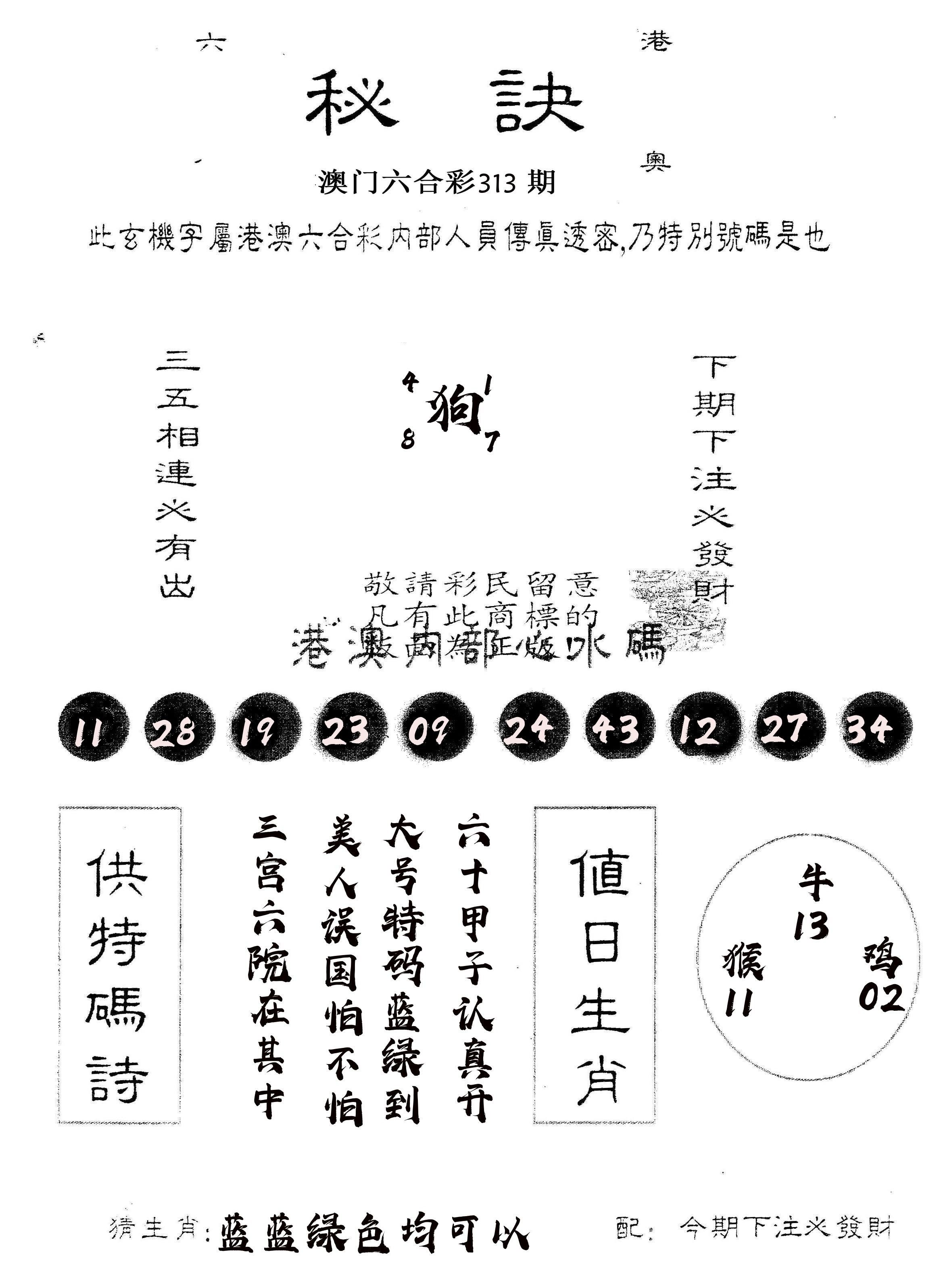 另版秘诀 第313期