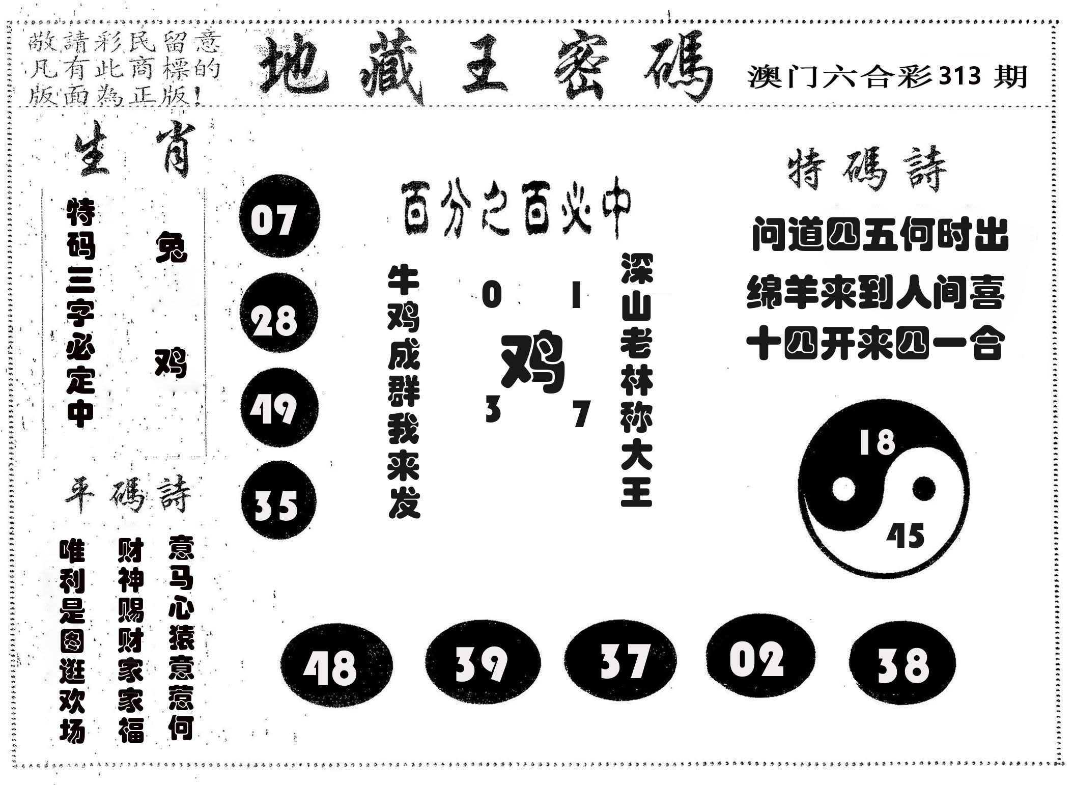地藏王密码 第313期