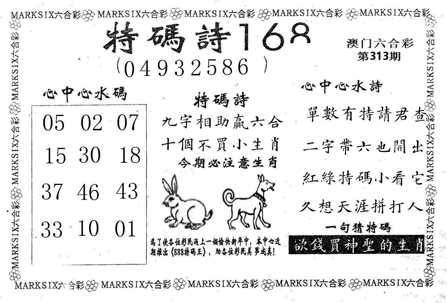 特码诗168 第313期