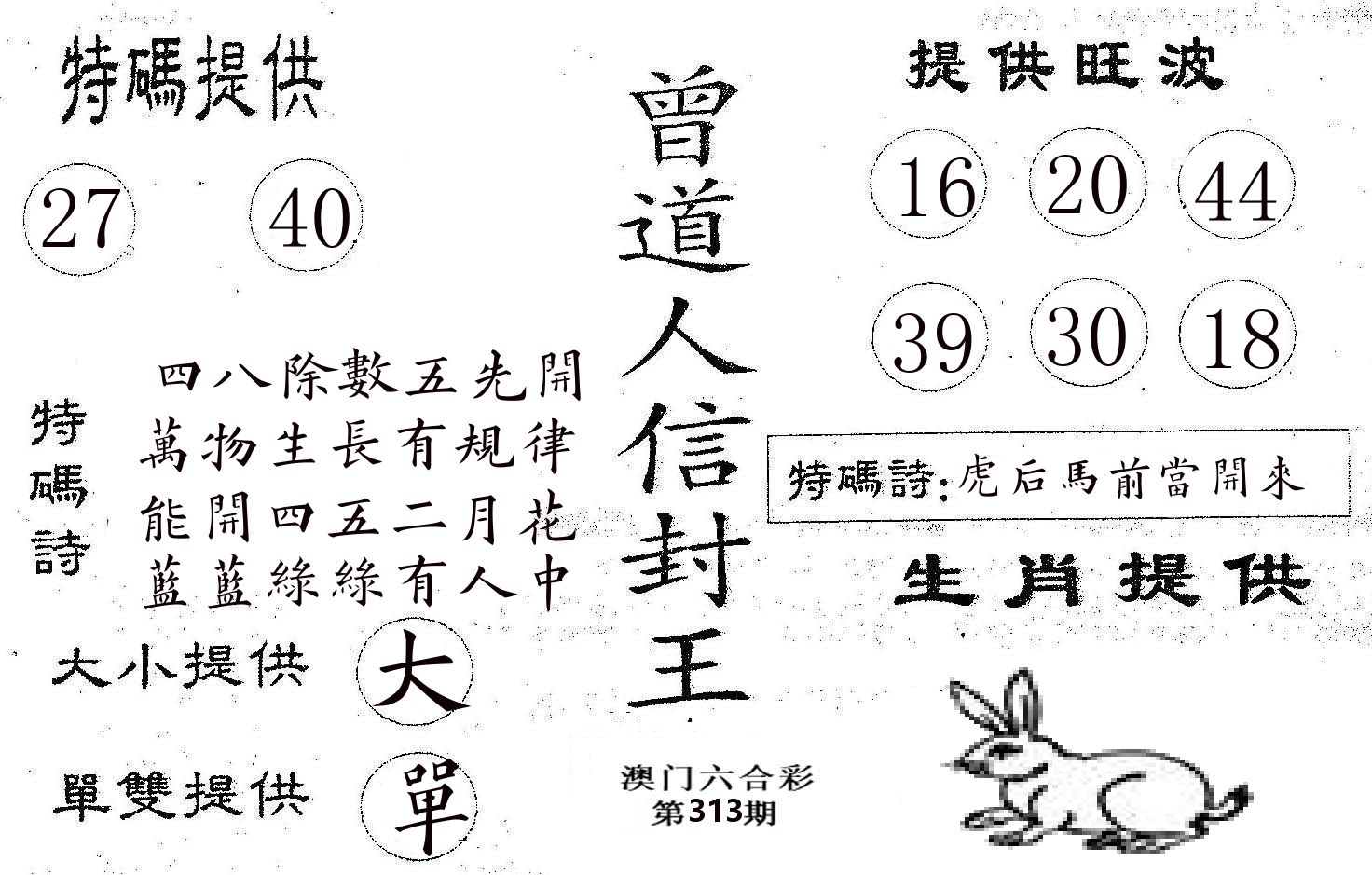 曾信封王 第313期