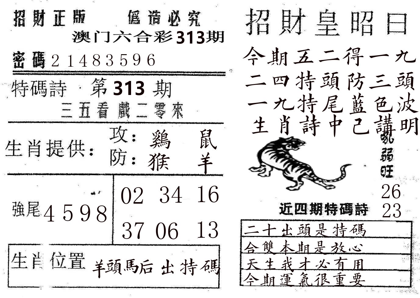 招财皇 第313期