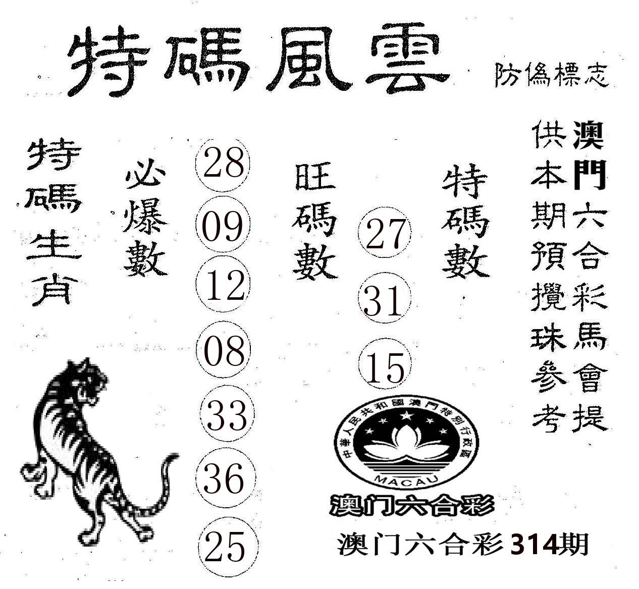 特码风云 第314期