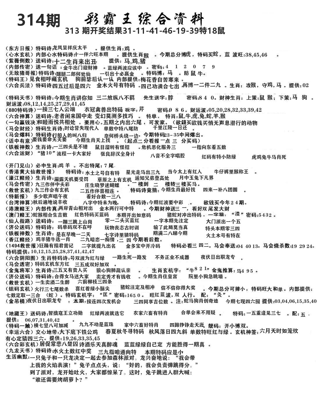 澳门综合资料 第314期
