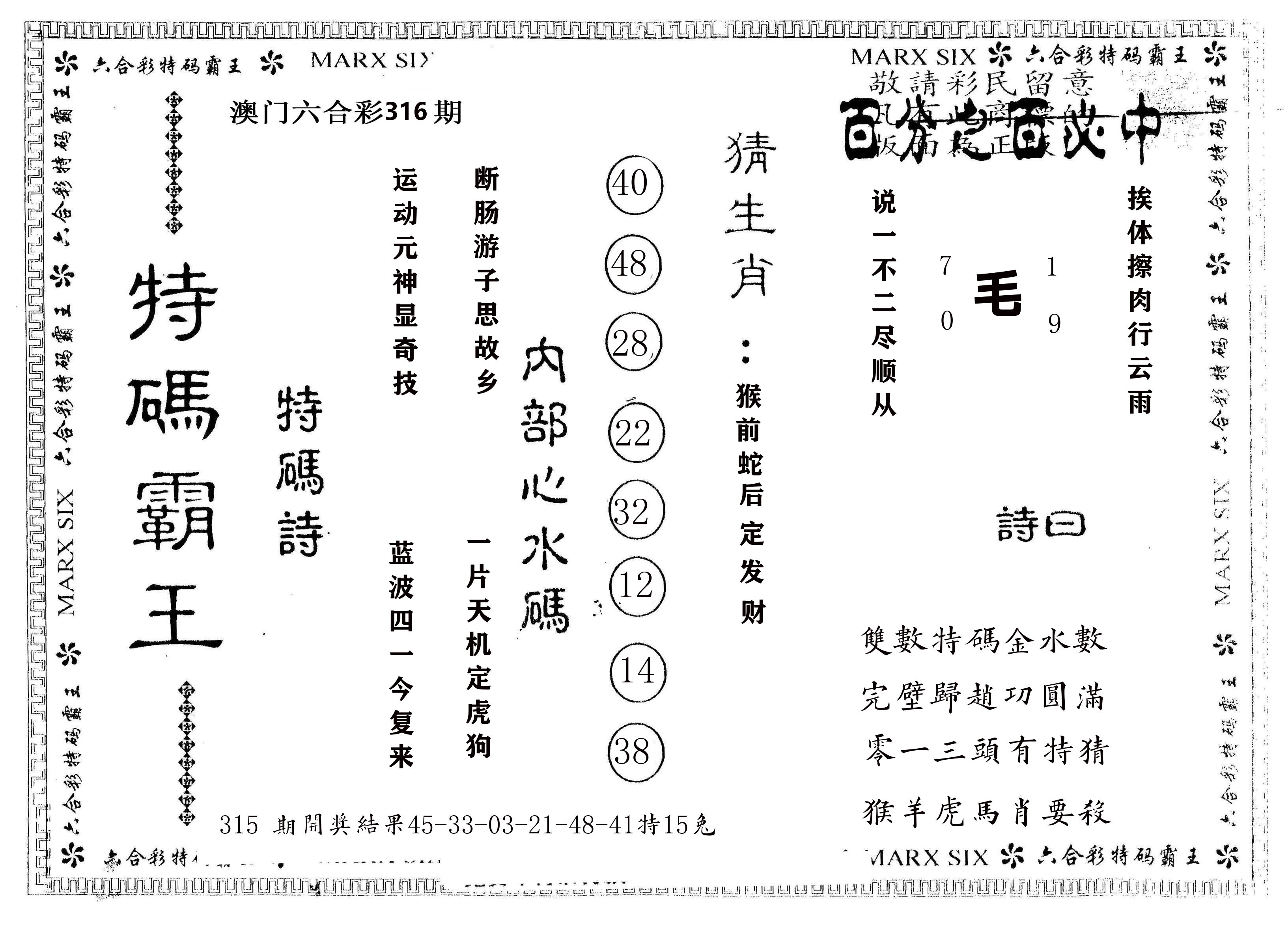 另版特码霸王 第316期