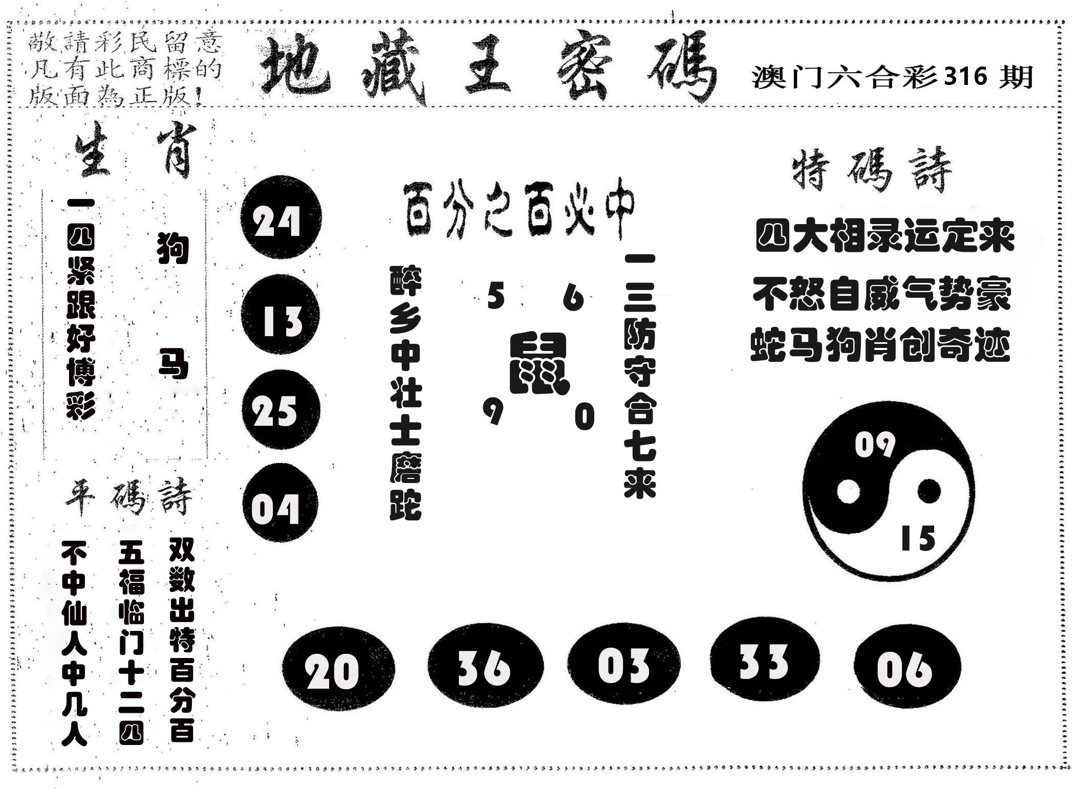 地藏王密码 第316期