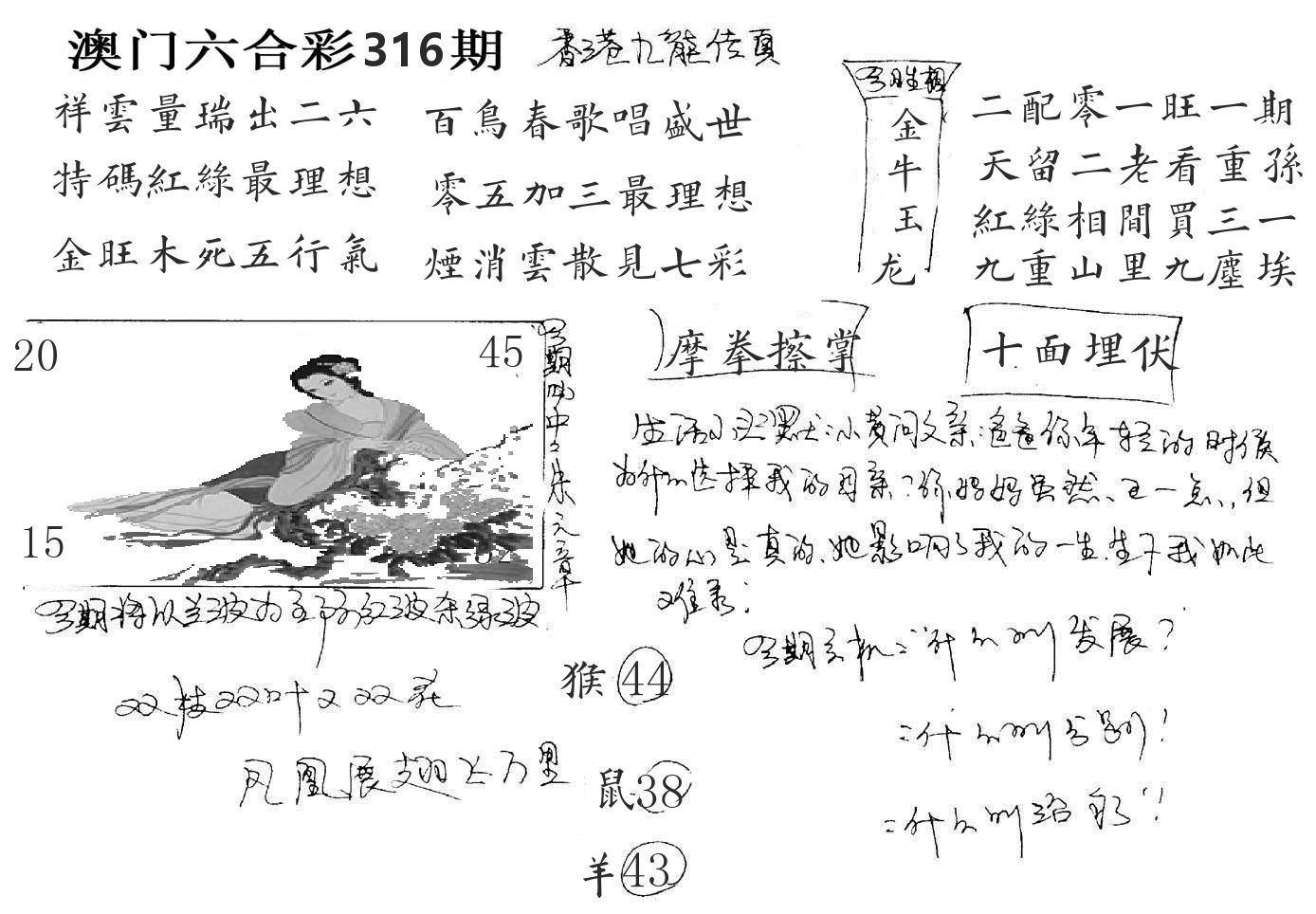 澳门手写九龙 第316期